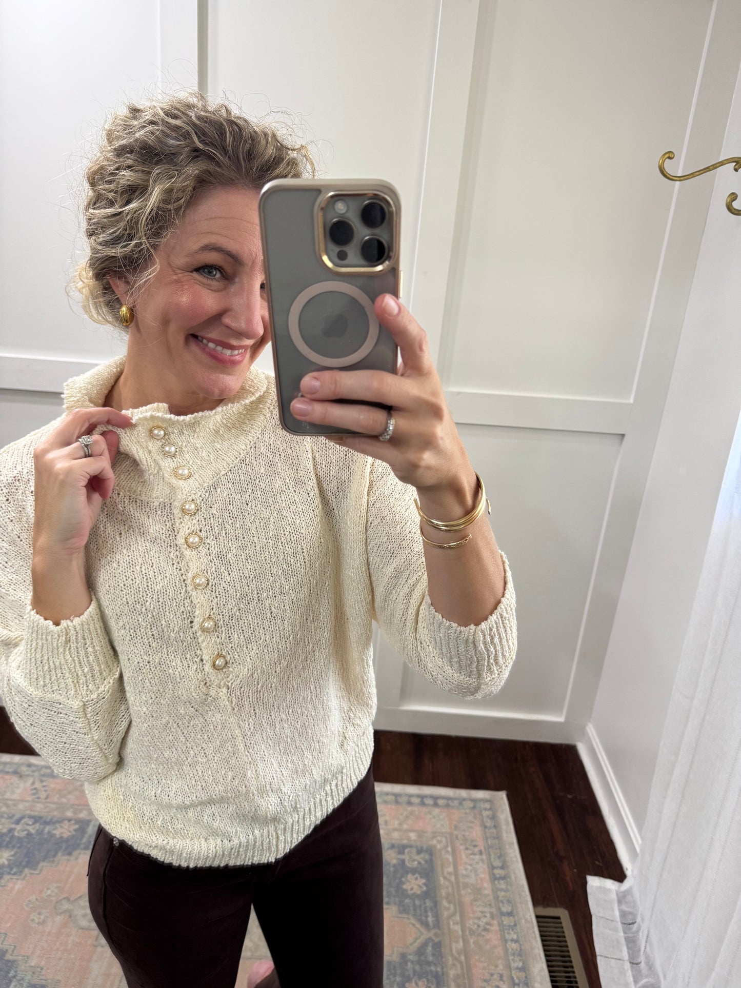 Ivory pearl button sweater