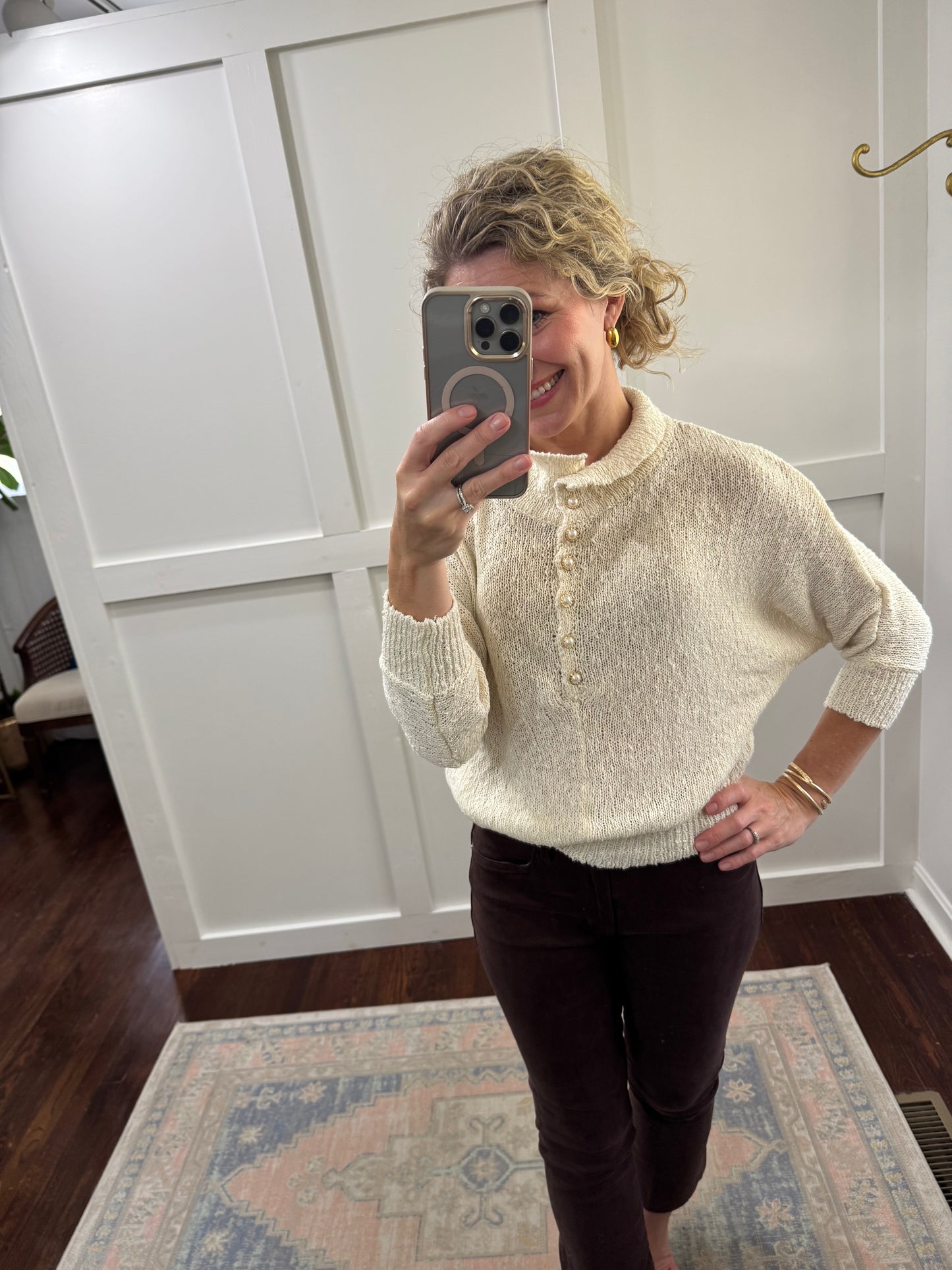 Ivory pearl button sweater
