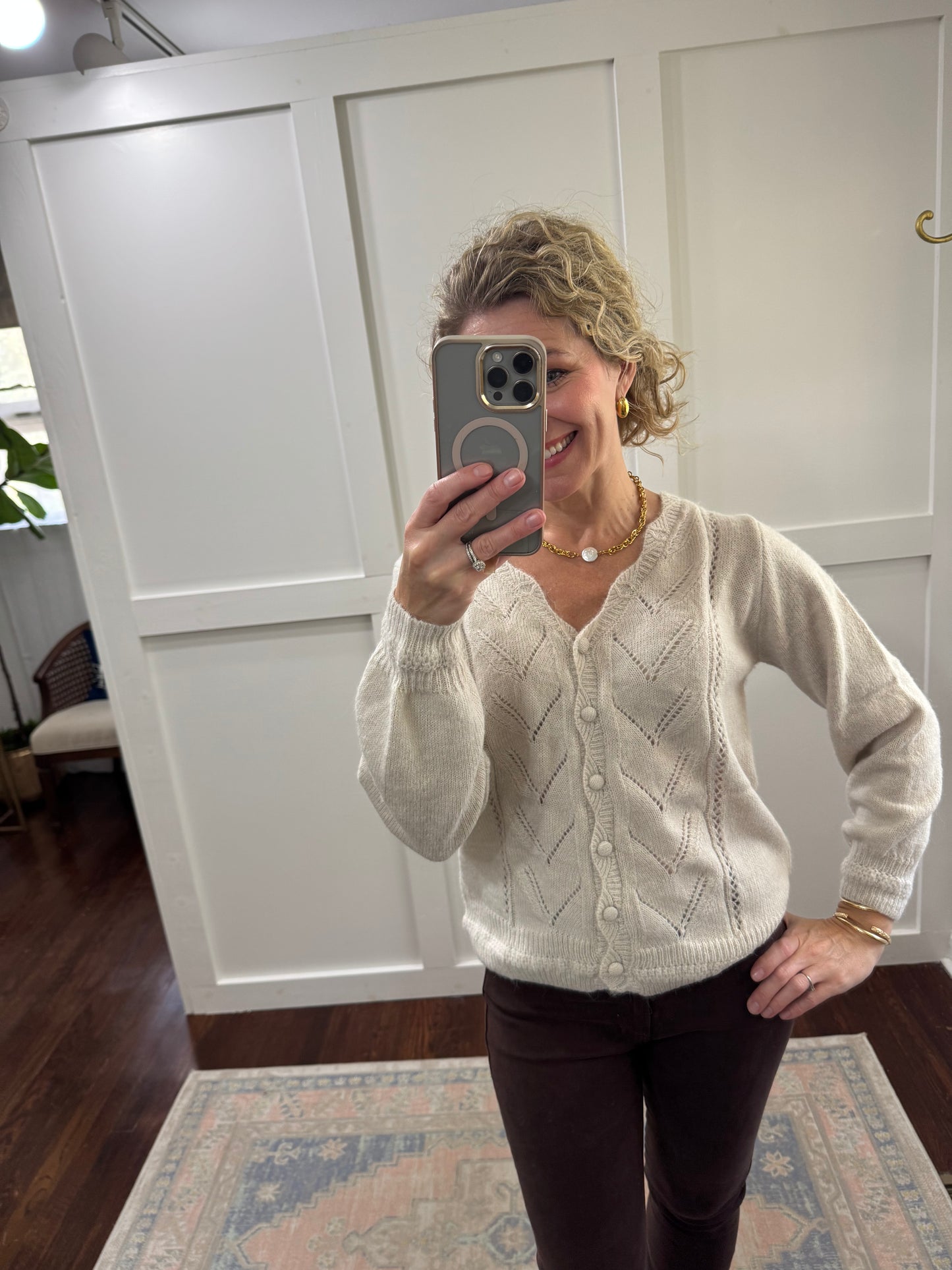 Ecru cardigan sweater