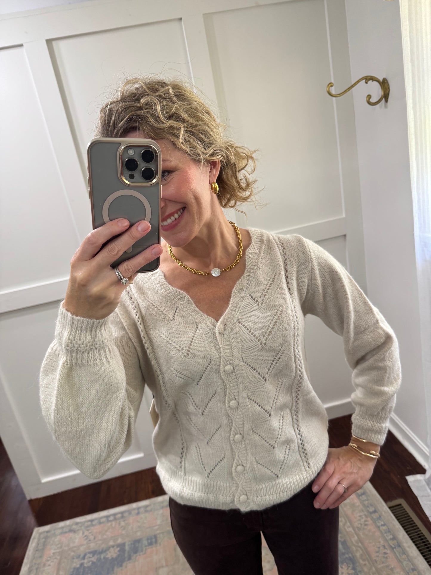 Ecru cardigan sweater