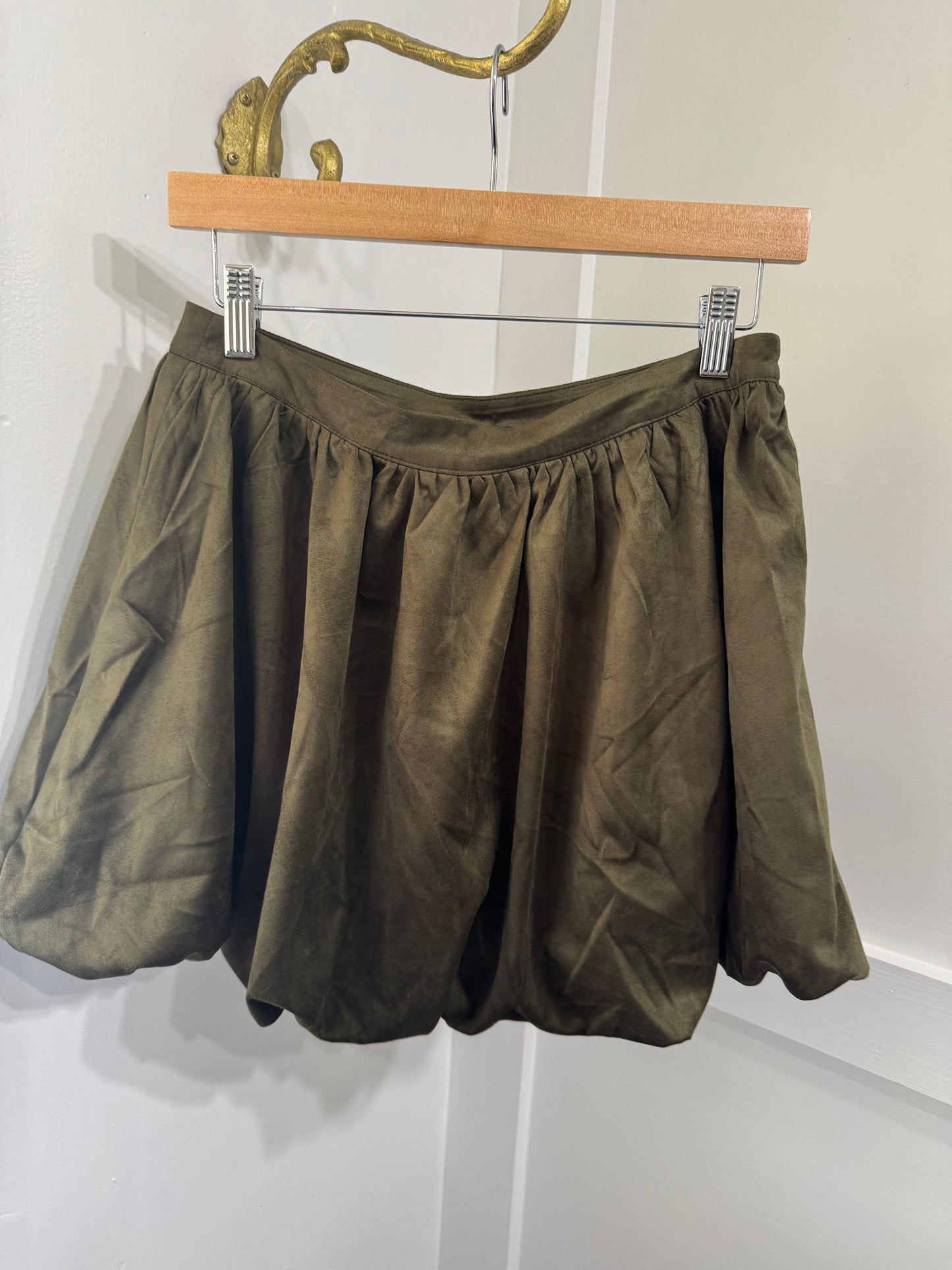Olive suede bubble skirt