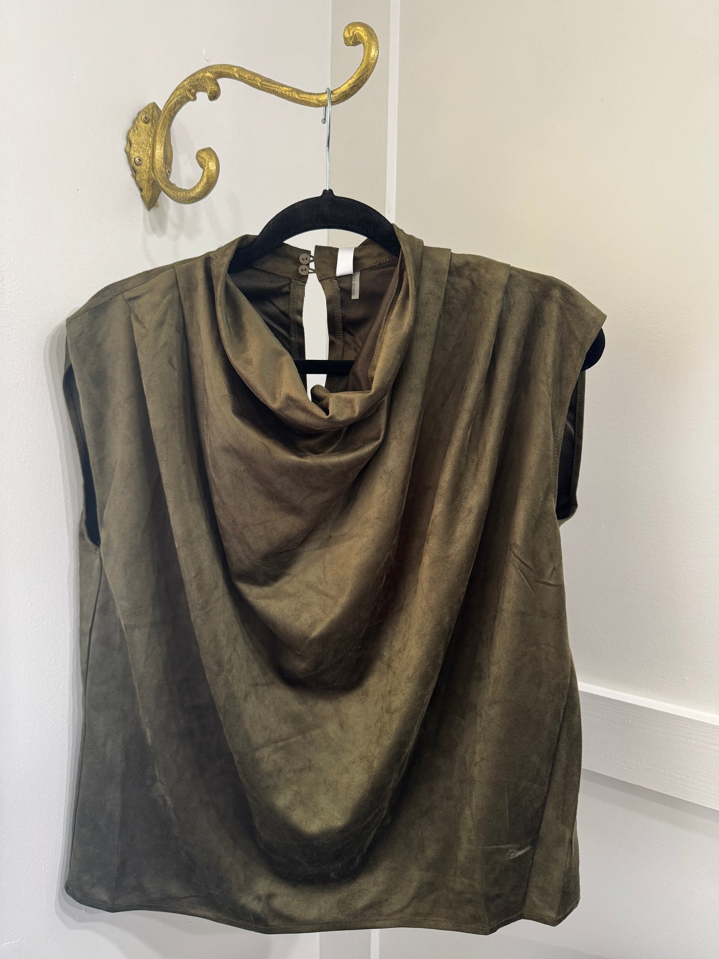 Olive cowl neck sleeveless top