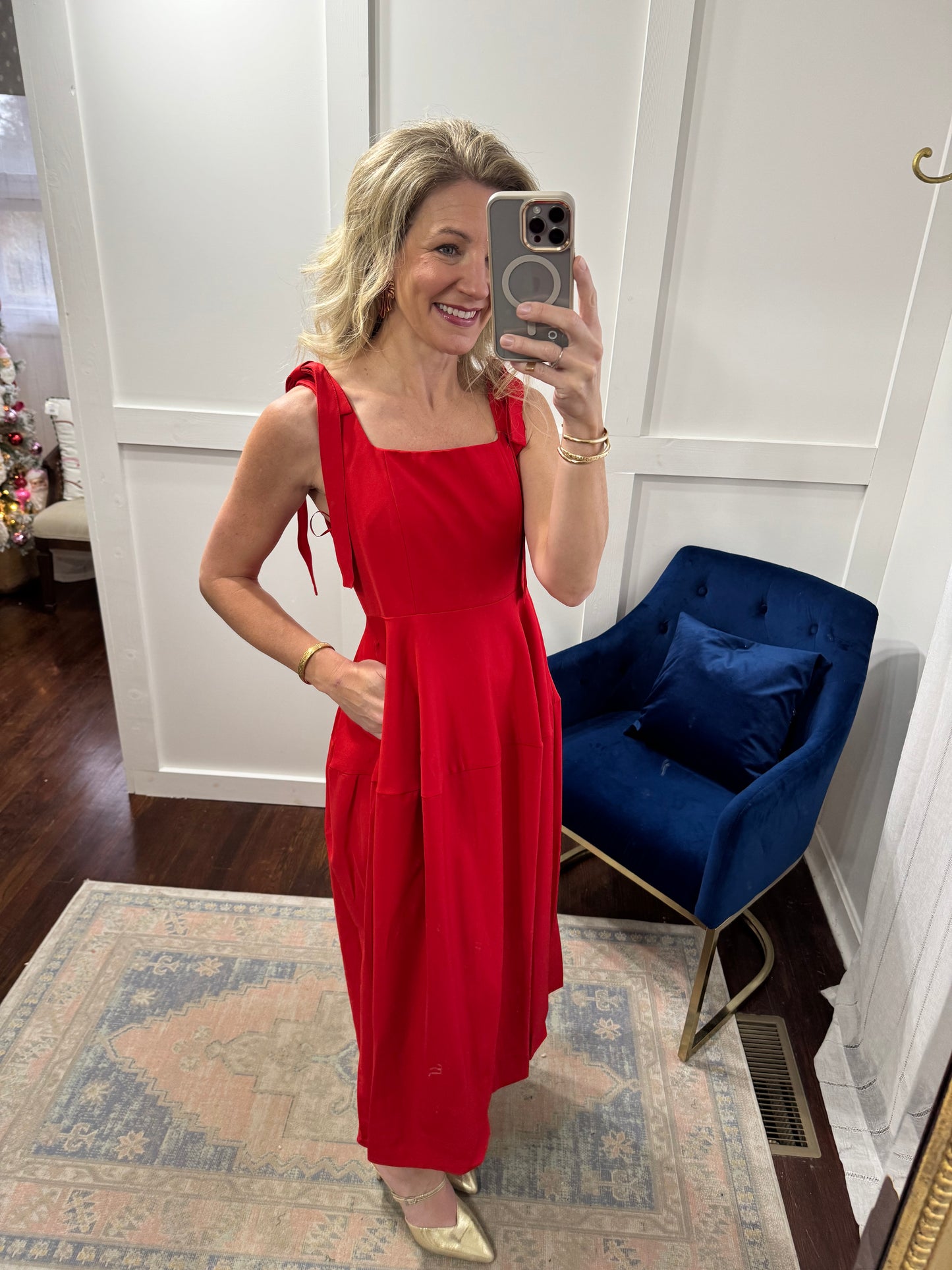 Red bow midi dress
