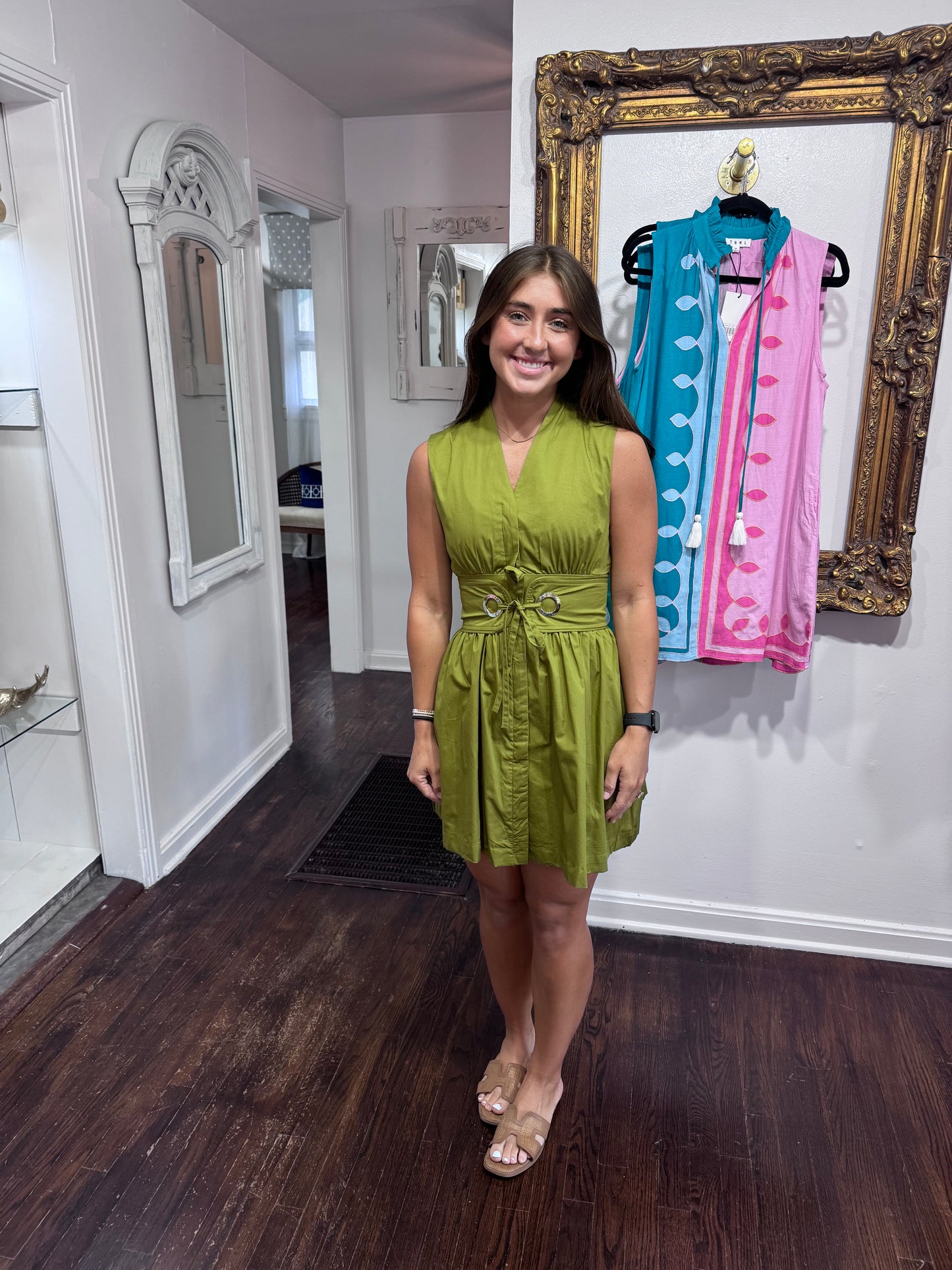 Olive belted dress