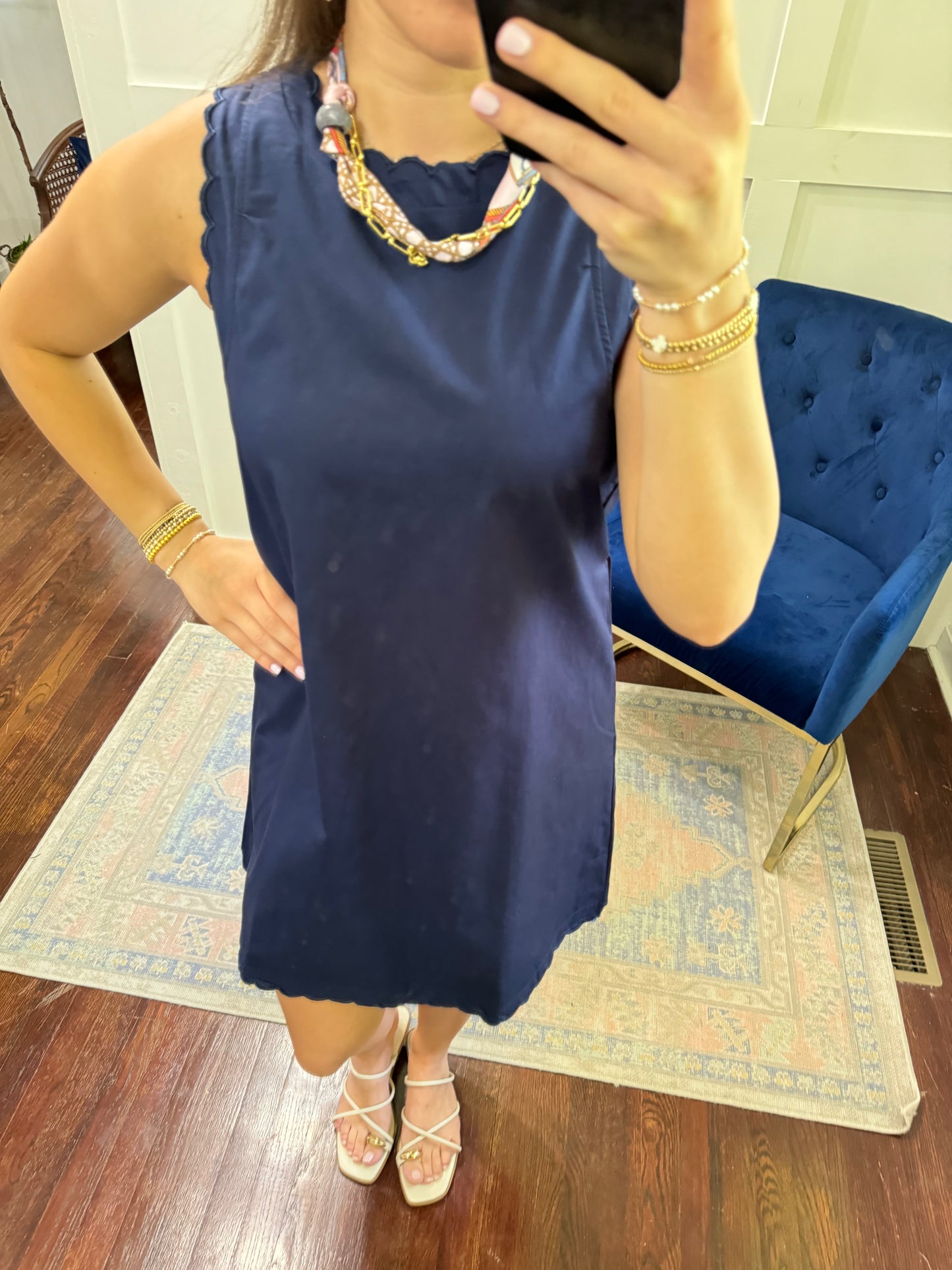 Navy scallop shift dress