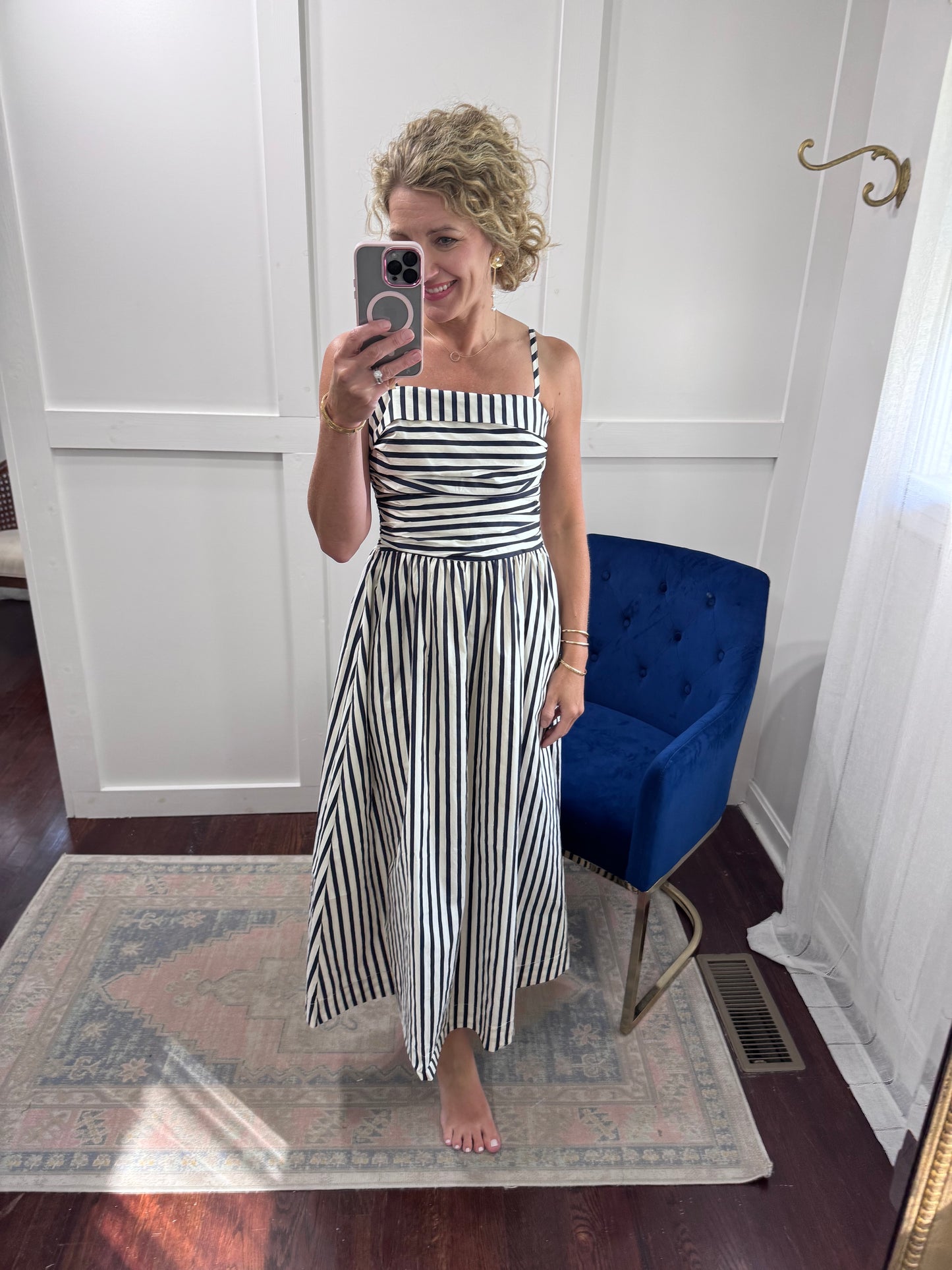 Striped Navy cream midi