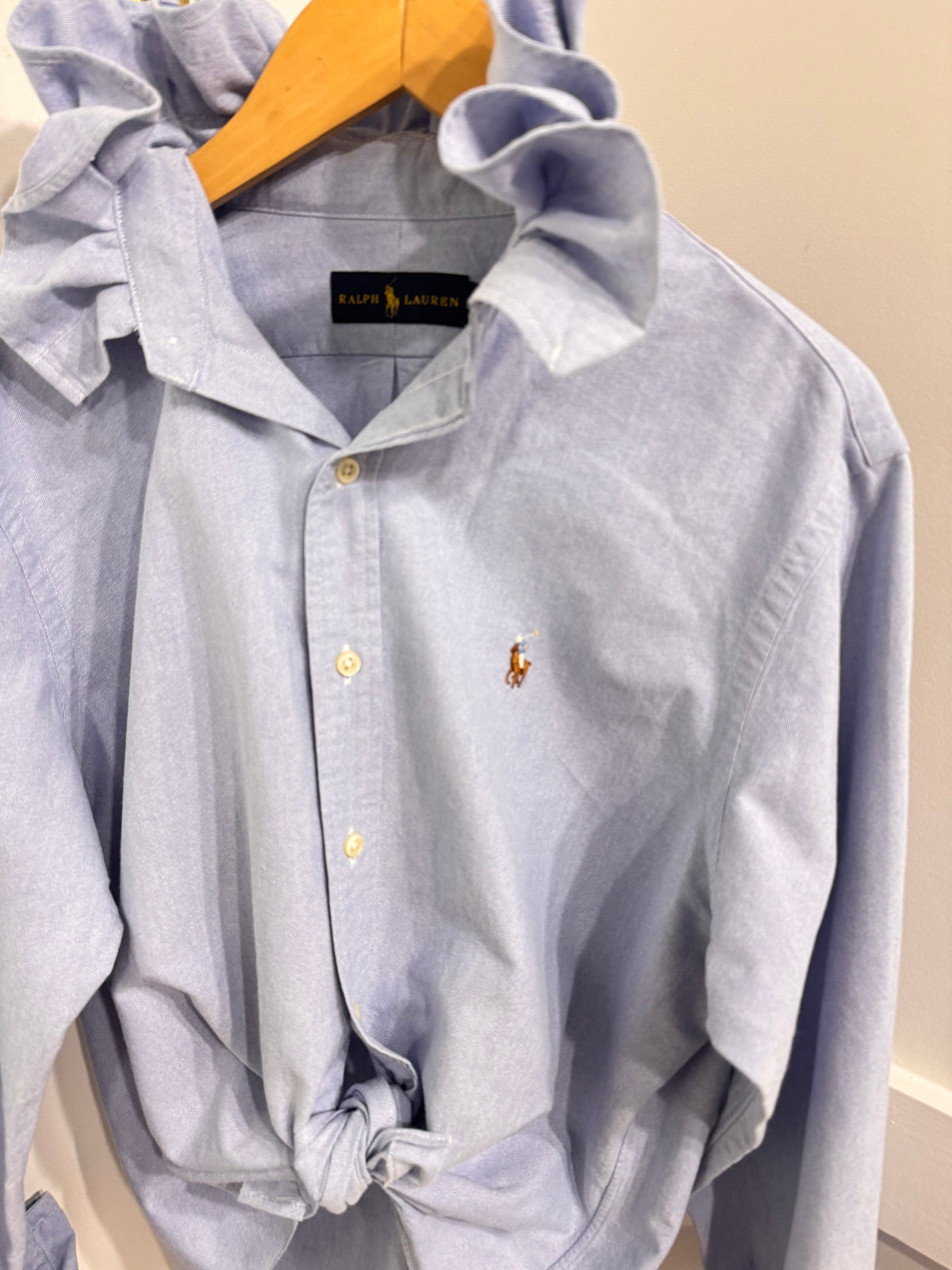 RL blue oxford ruffle buttondown