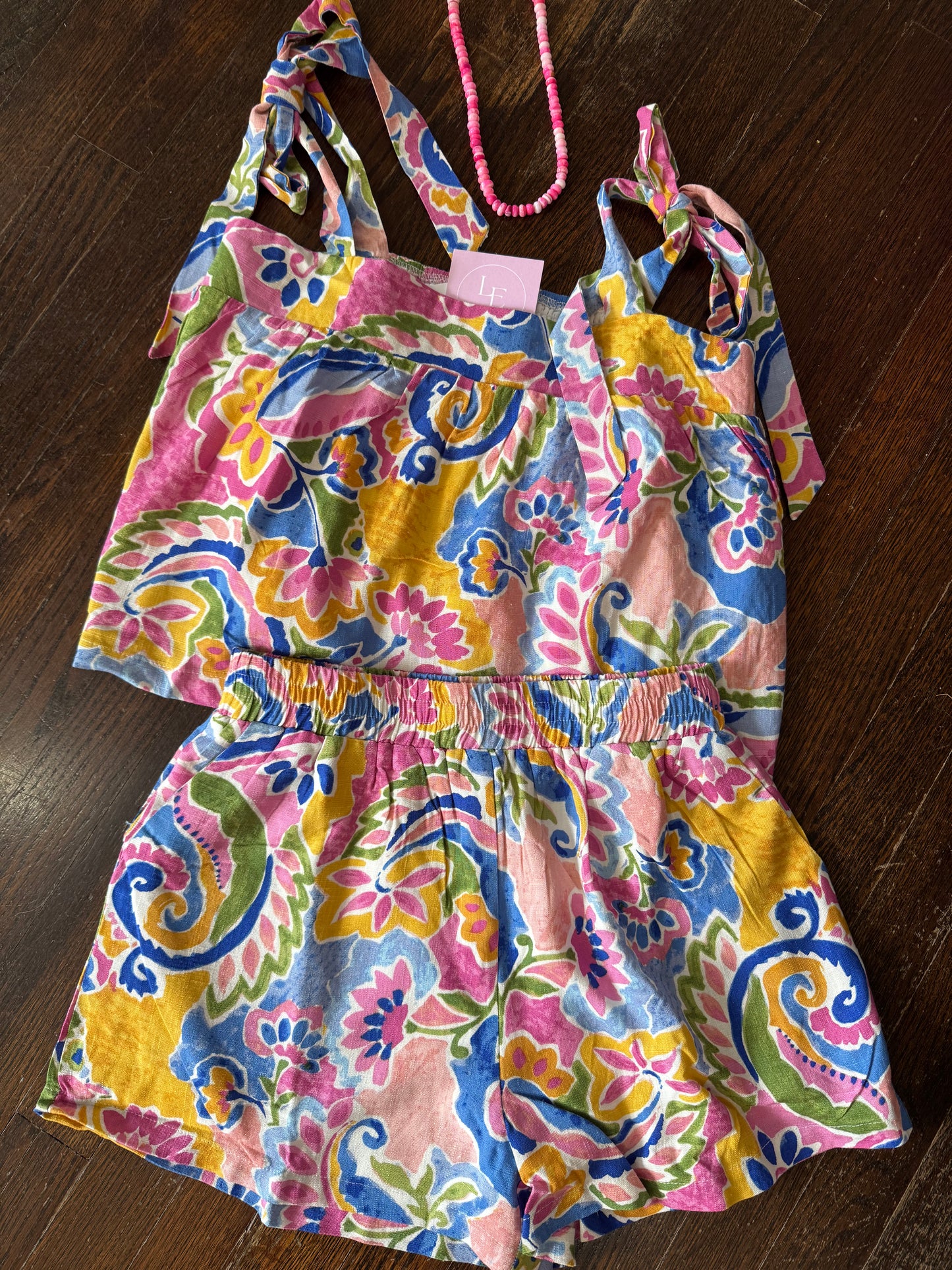Pink blue yellow floral shorts