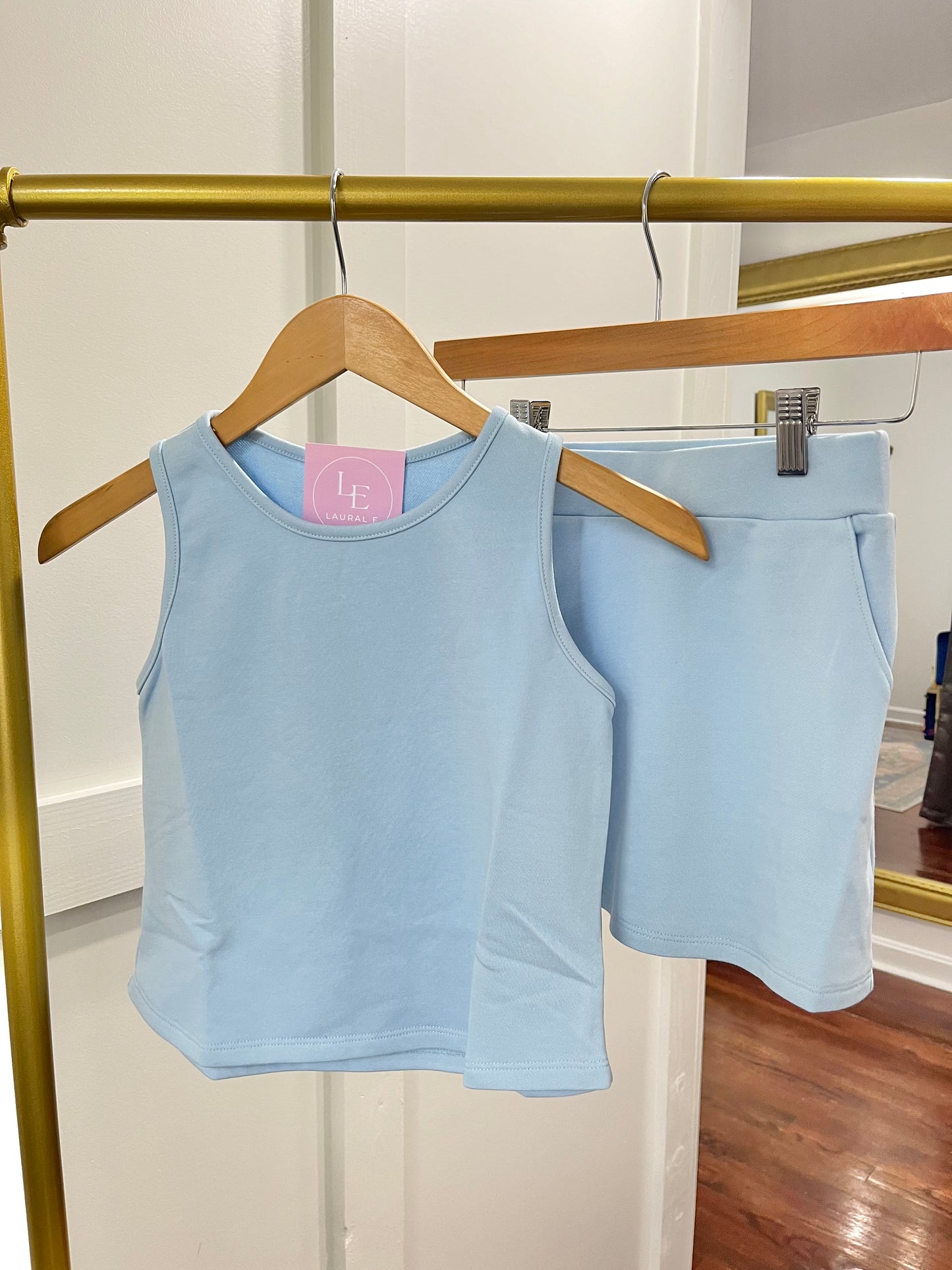 Break a sweat crop blue tank-tween