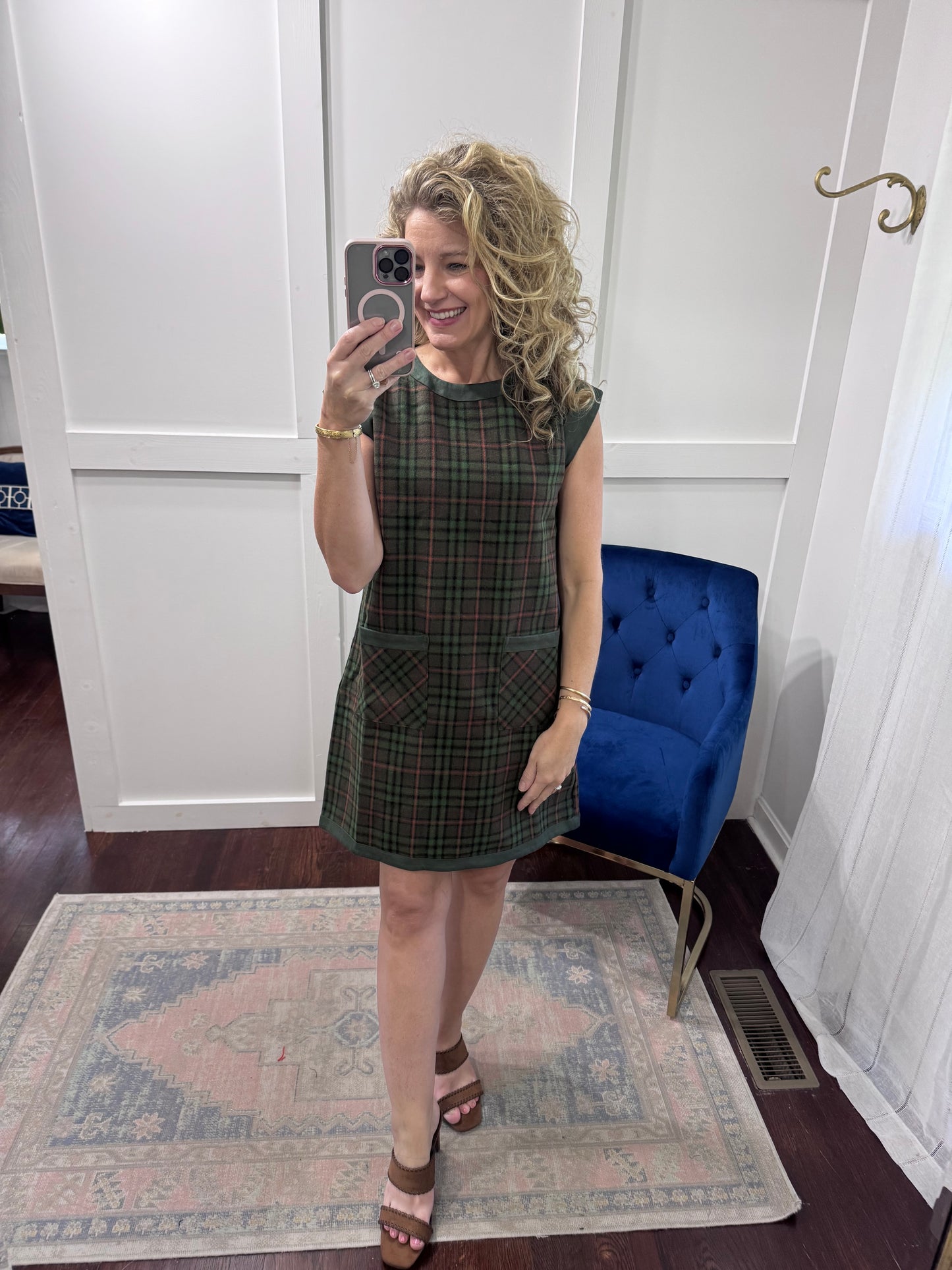 Green plaid dress