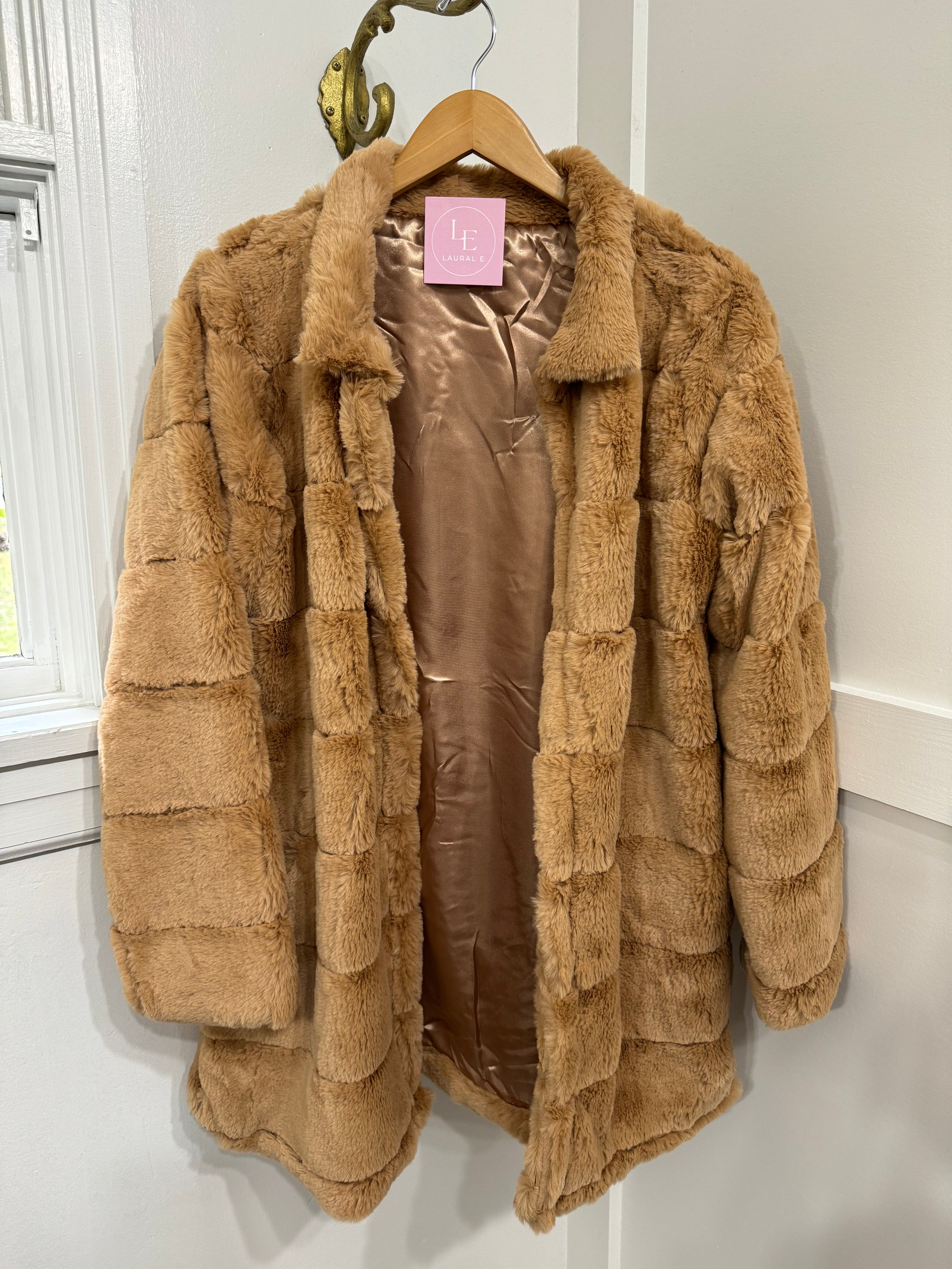 Camel faux fur coat online