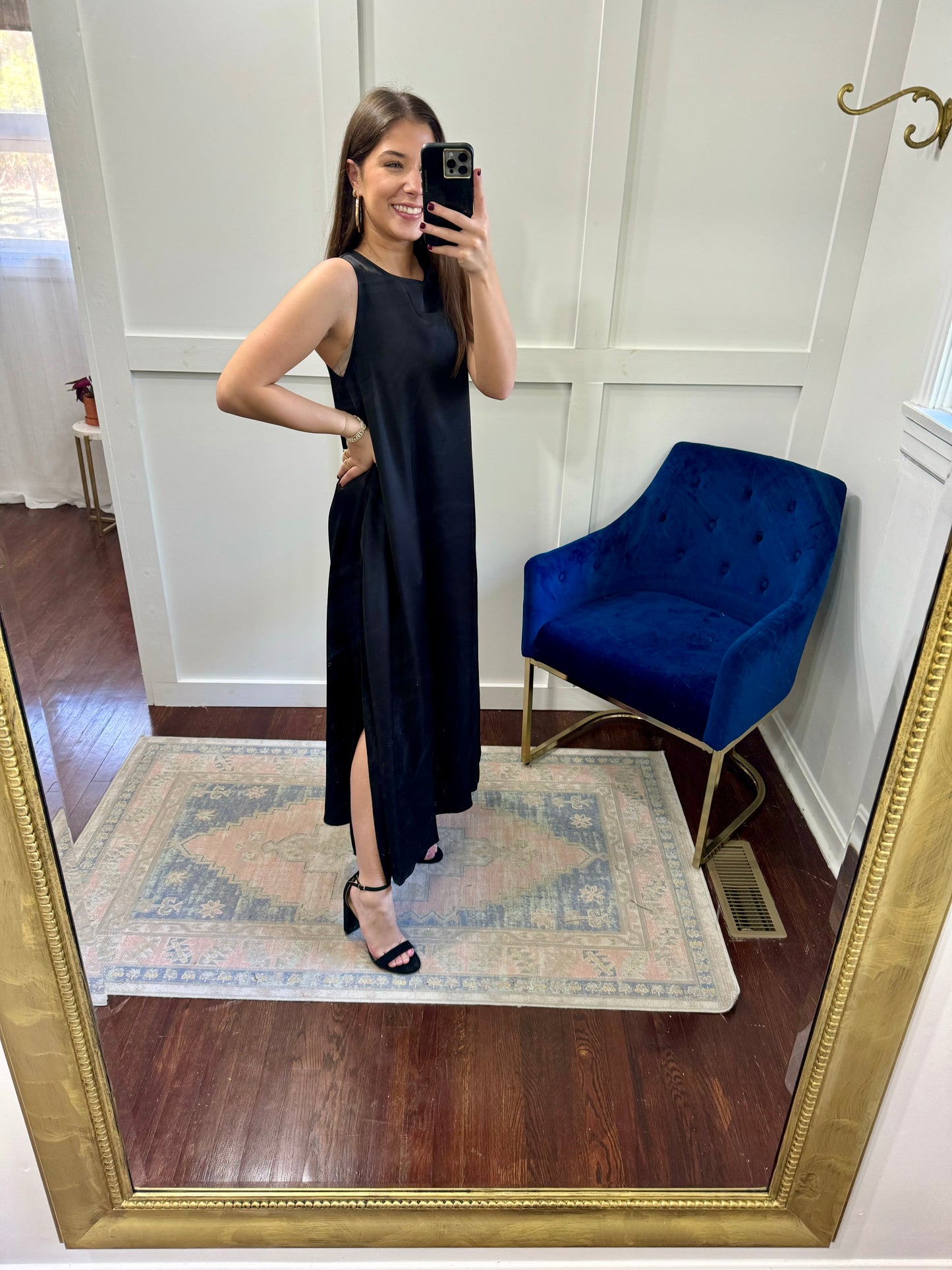 Black satin maxi tank dress