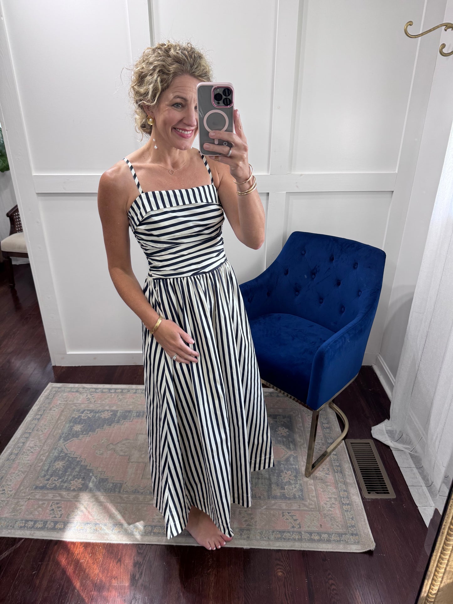 Striped Navy cream midi