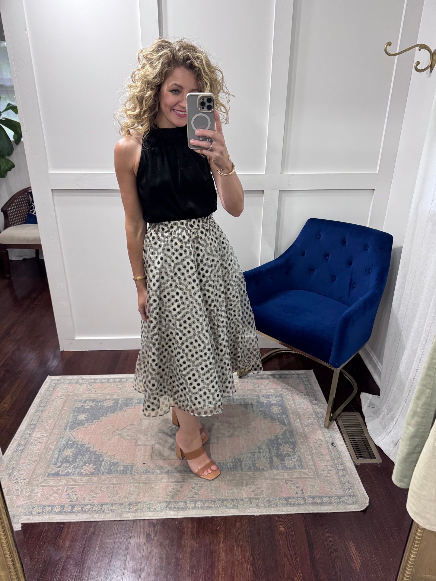 Champagne black polka dot skirt
