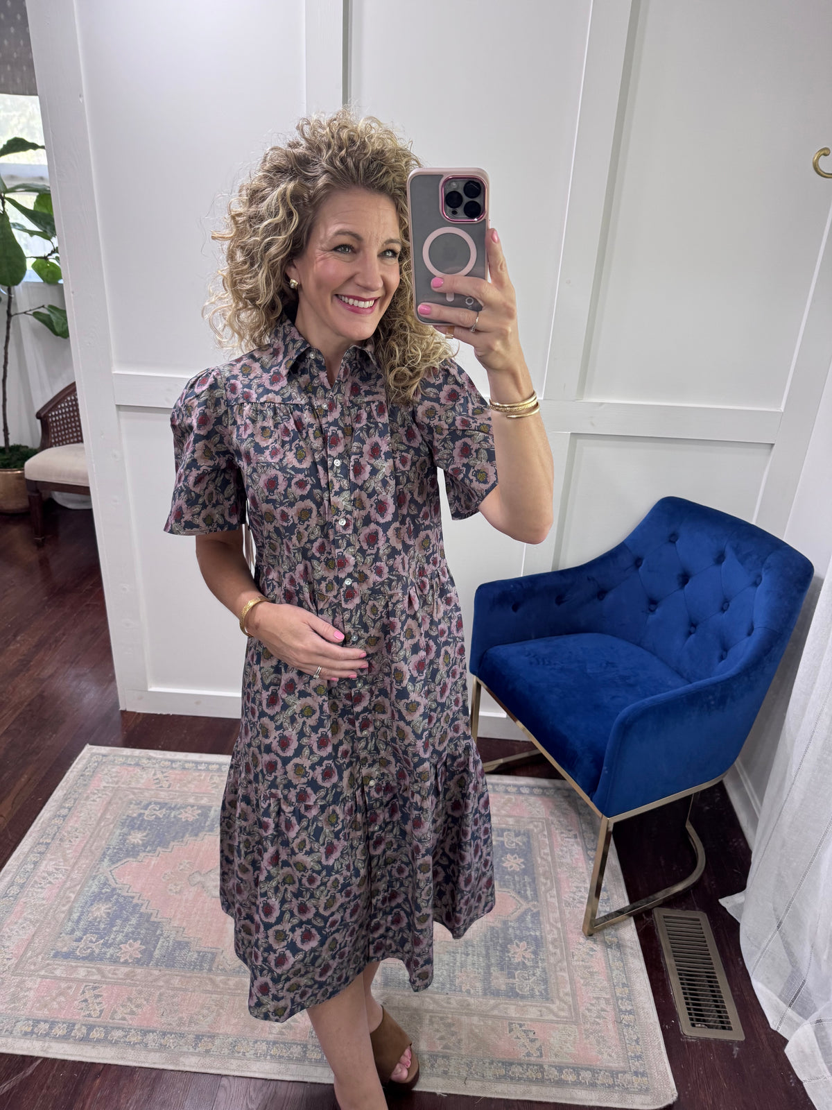 Navy floral tiered dress