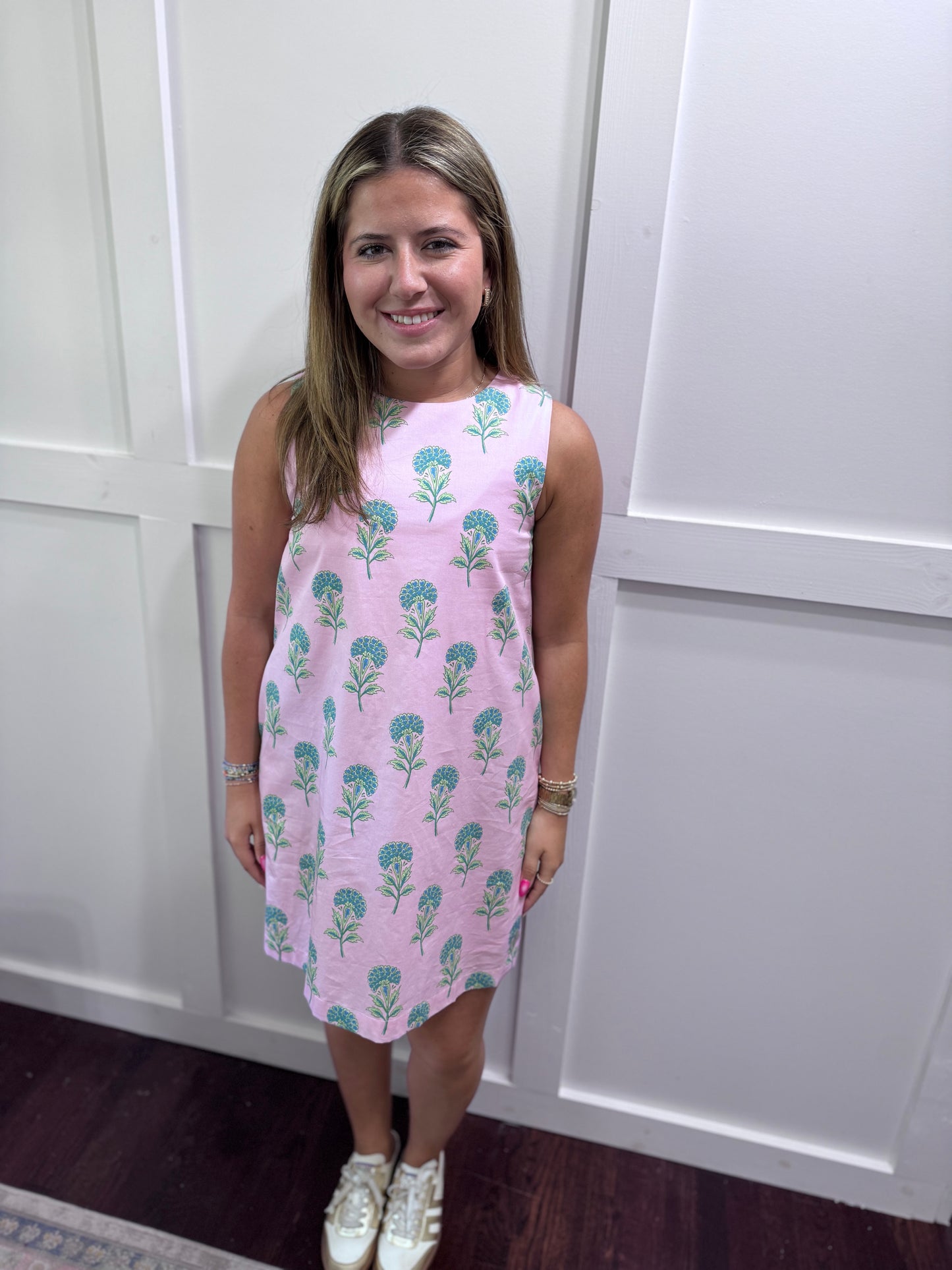 Pink hydrangea tie back dress