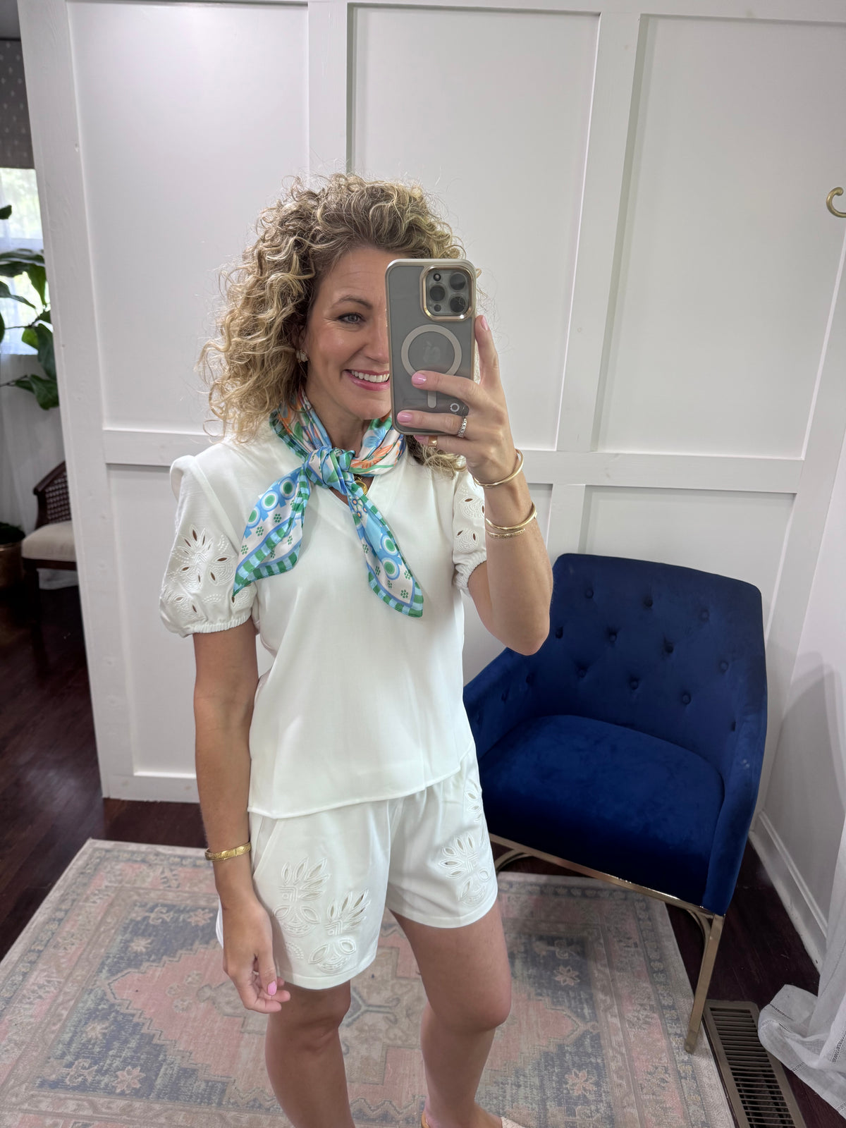White eyelet sleeve top