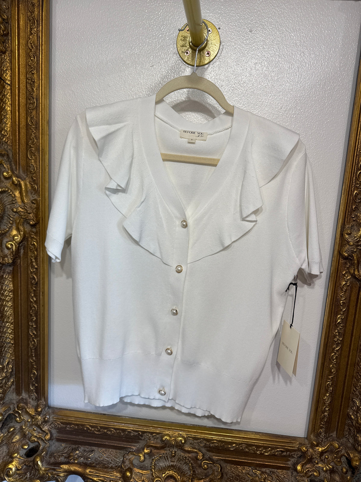 White pearl button blouse sweater