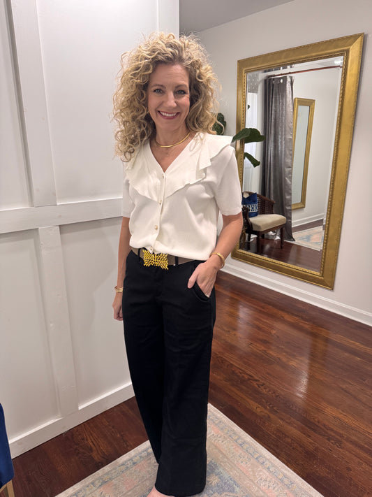 White pearl button blouse sweater