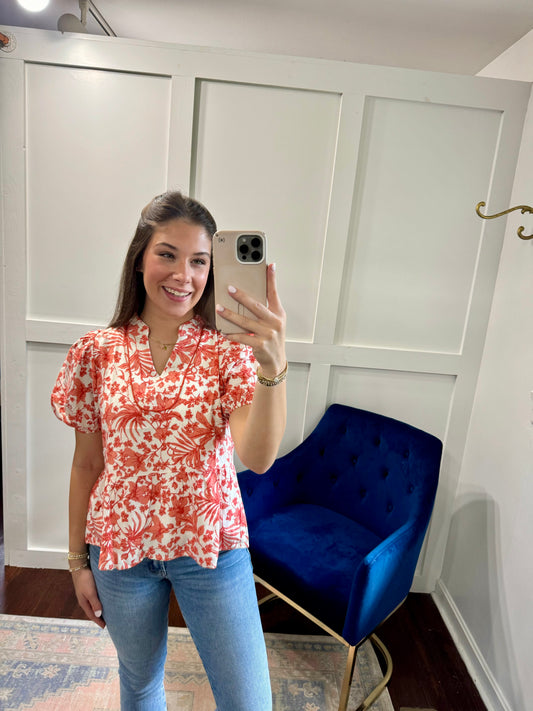 Orange toille puff top