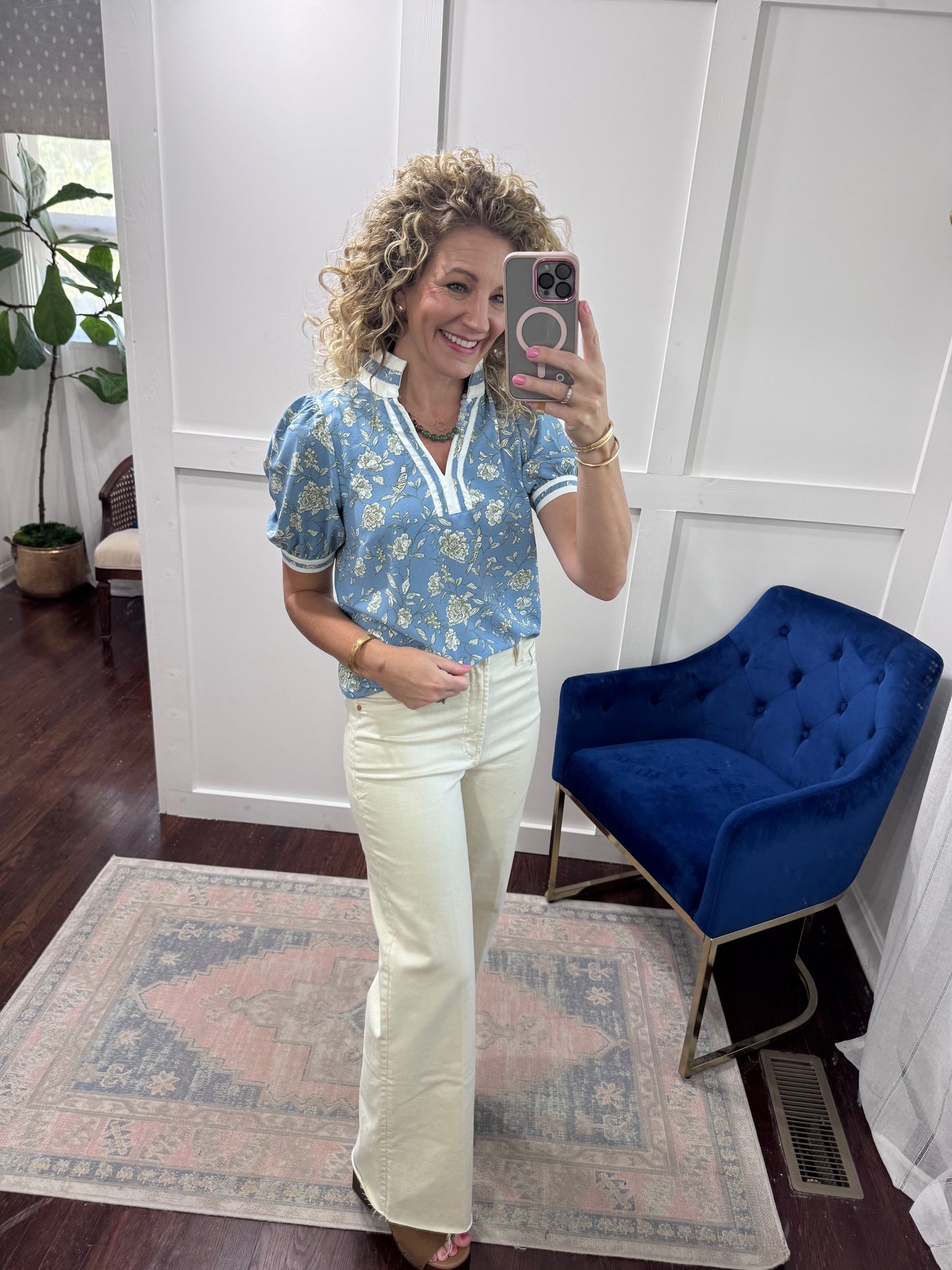 Tricia blue song bird blouse