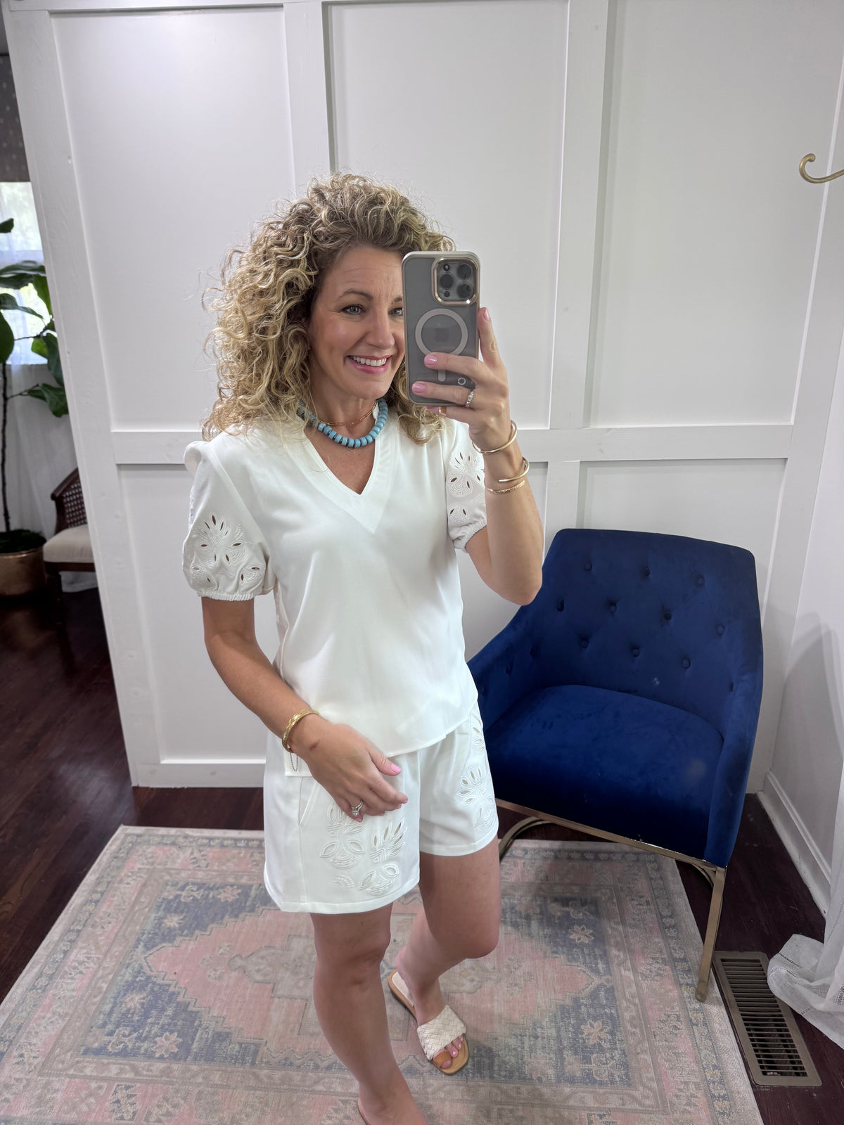 White eyelet sleeve top