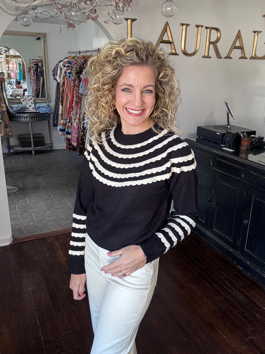 Black and ivory scallop sweater