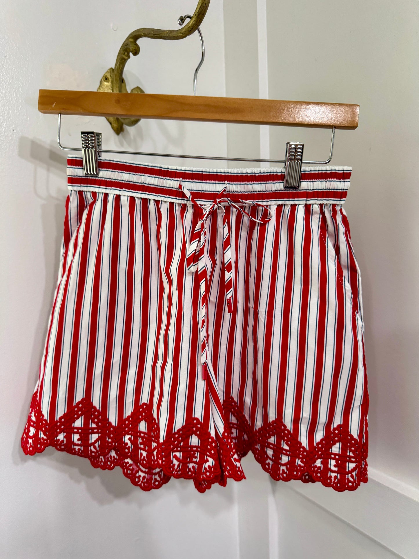 Red white blue embroidered shorts