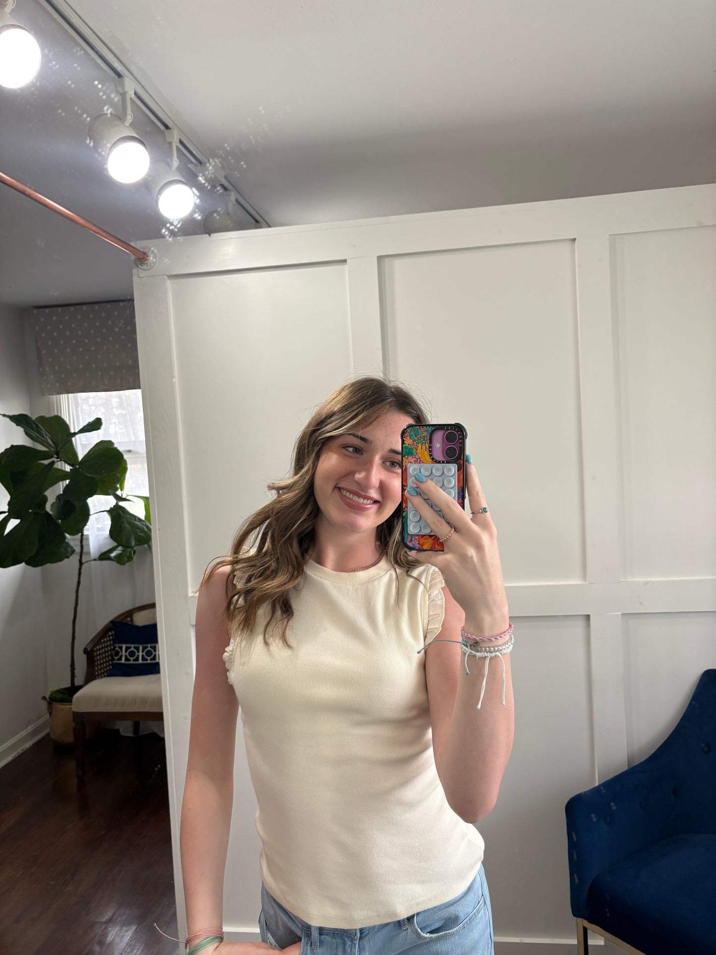 Bridget ribbed tank with ruffle trim