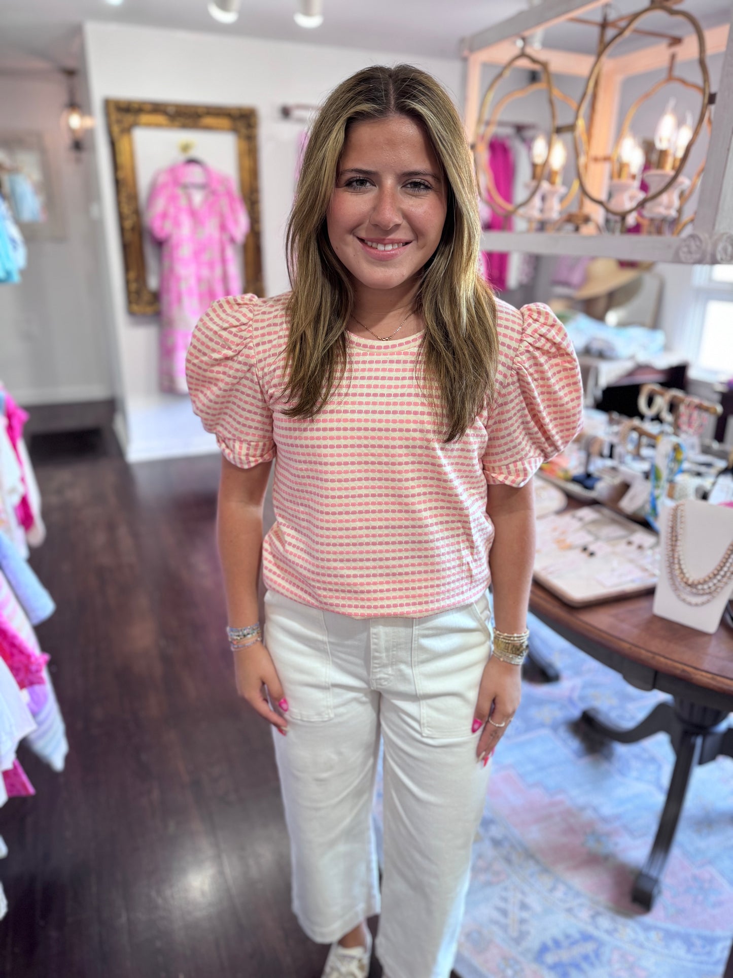 Pink and lilac dotted stripe top