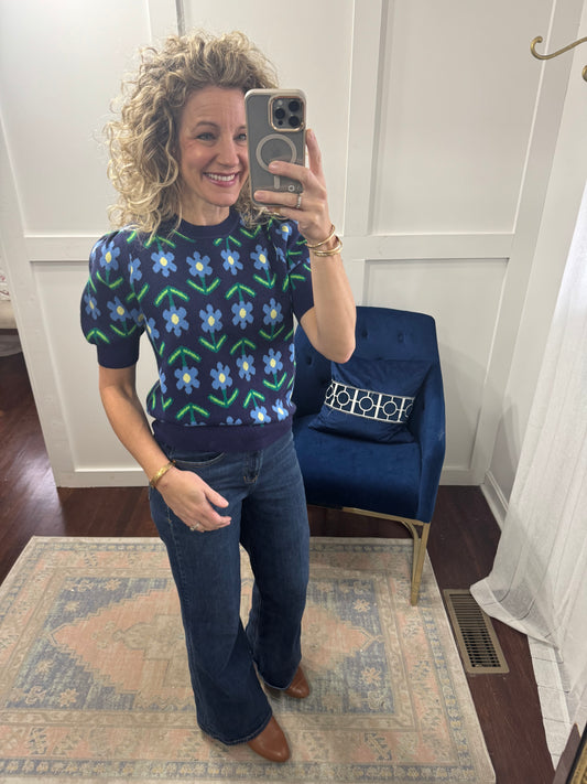Navy blue daisy sweater
