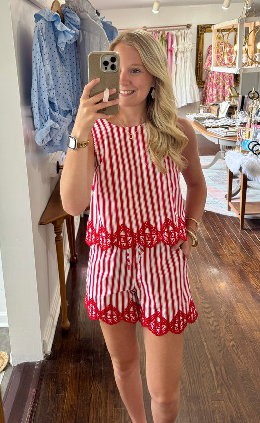 Red white blue embroidered top