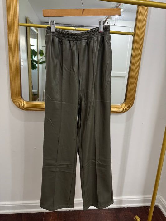 Olive faux leather pants