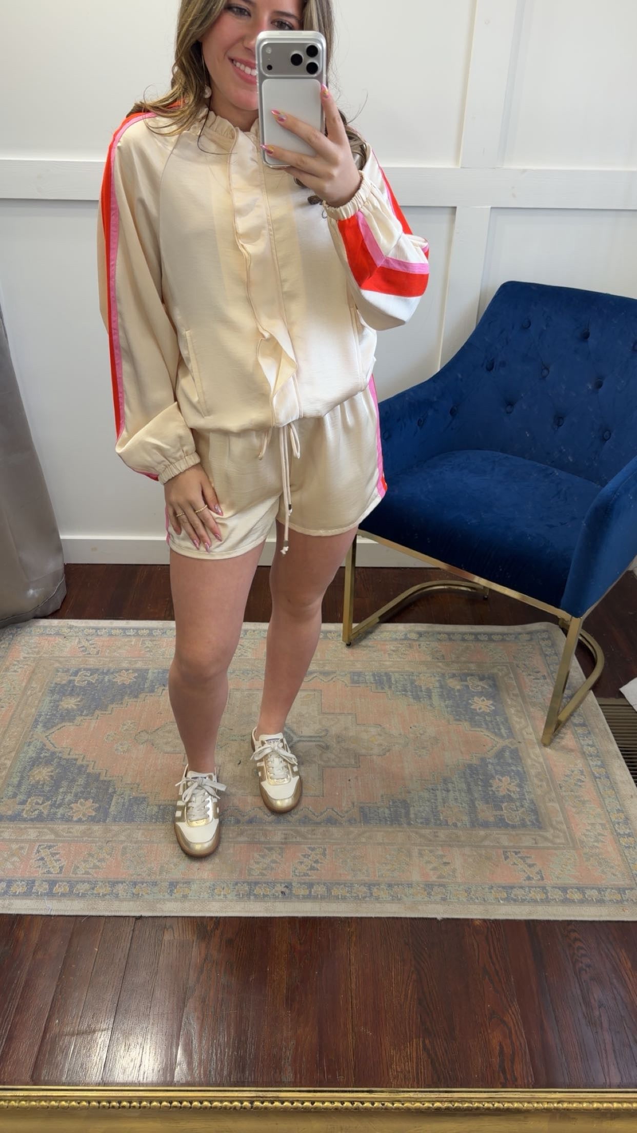 Cream pink orange shorts