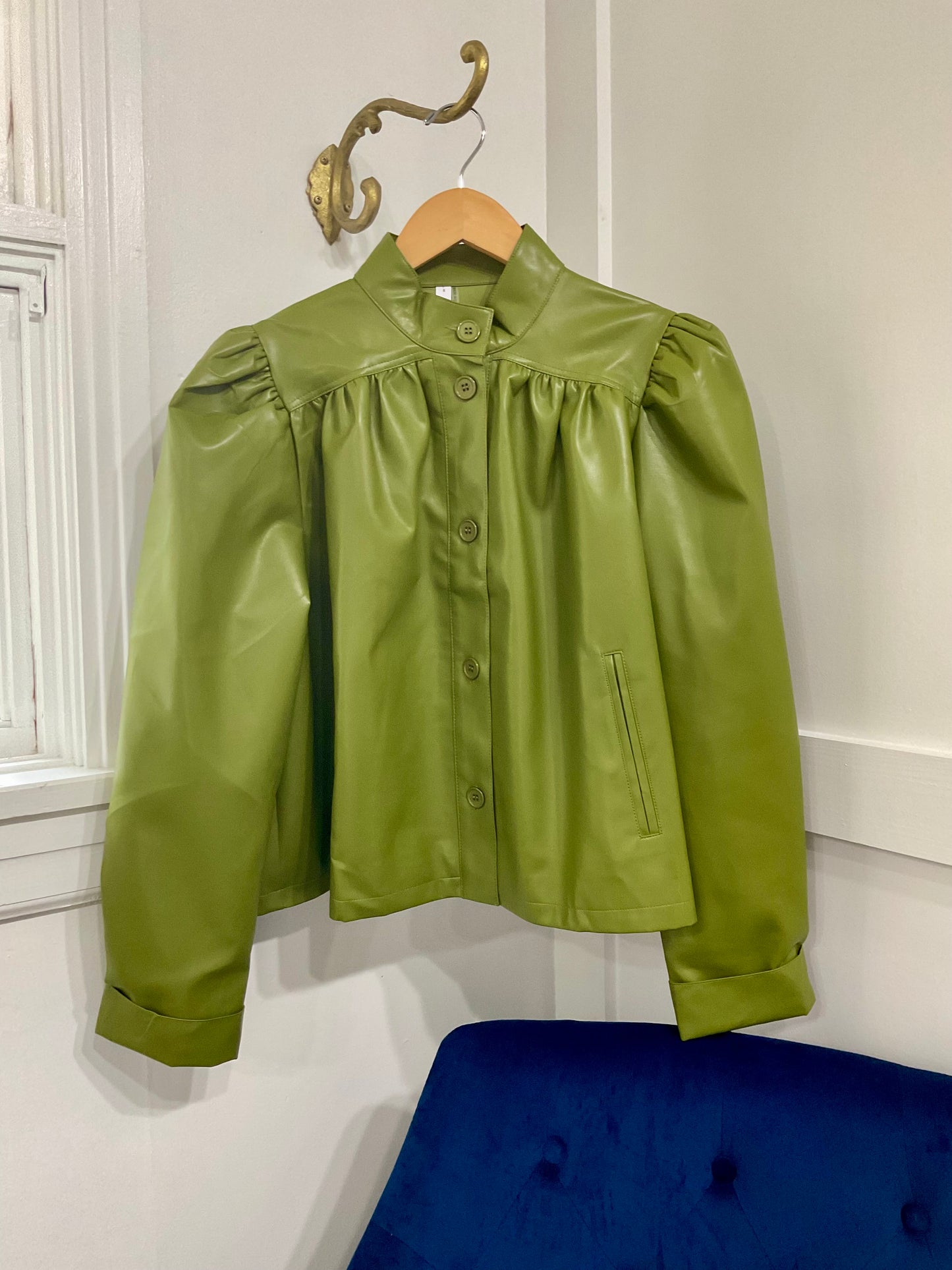 Chartreuse faux leather jacket