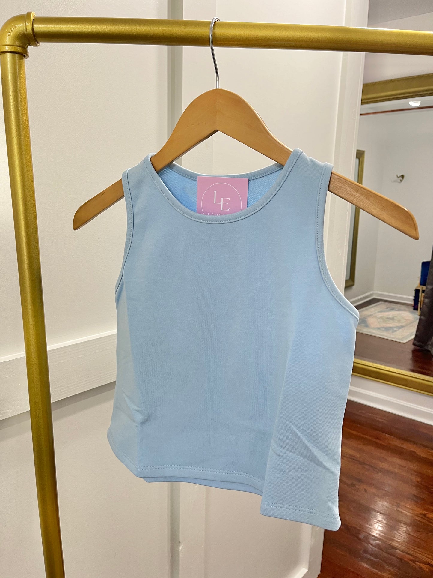 Break a sweat crop blue tank-tween