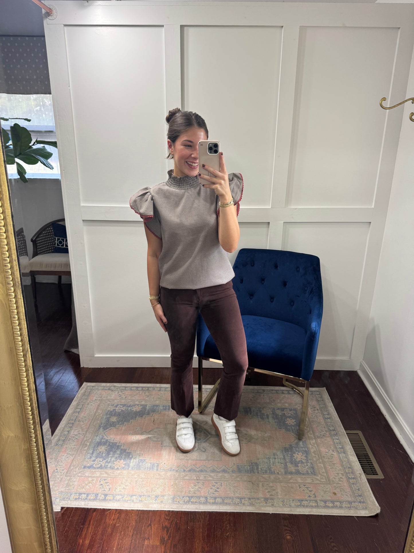 Brown houndstooth blouse