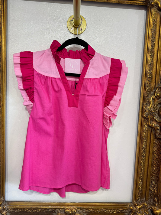 Shades of pink flutter sleeve top