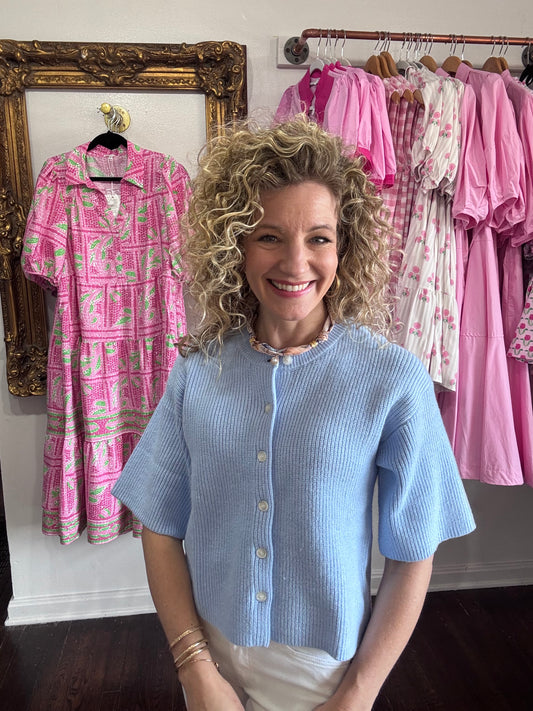 Light blue short sleeve sweater