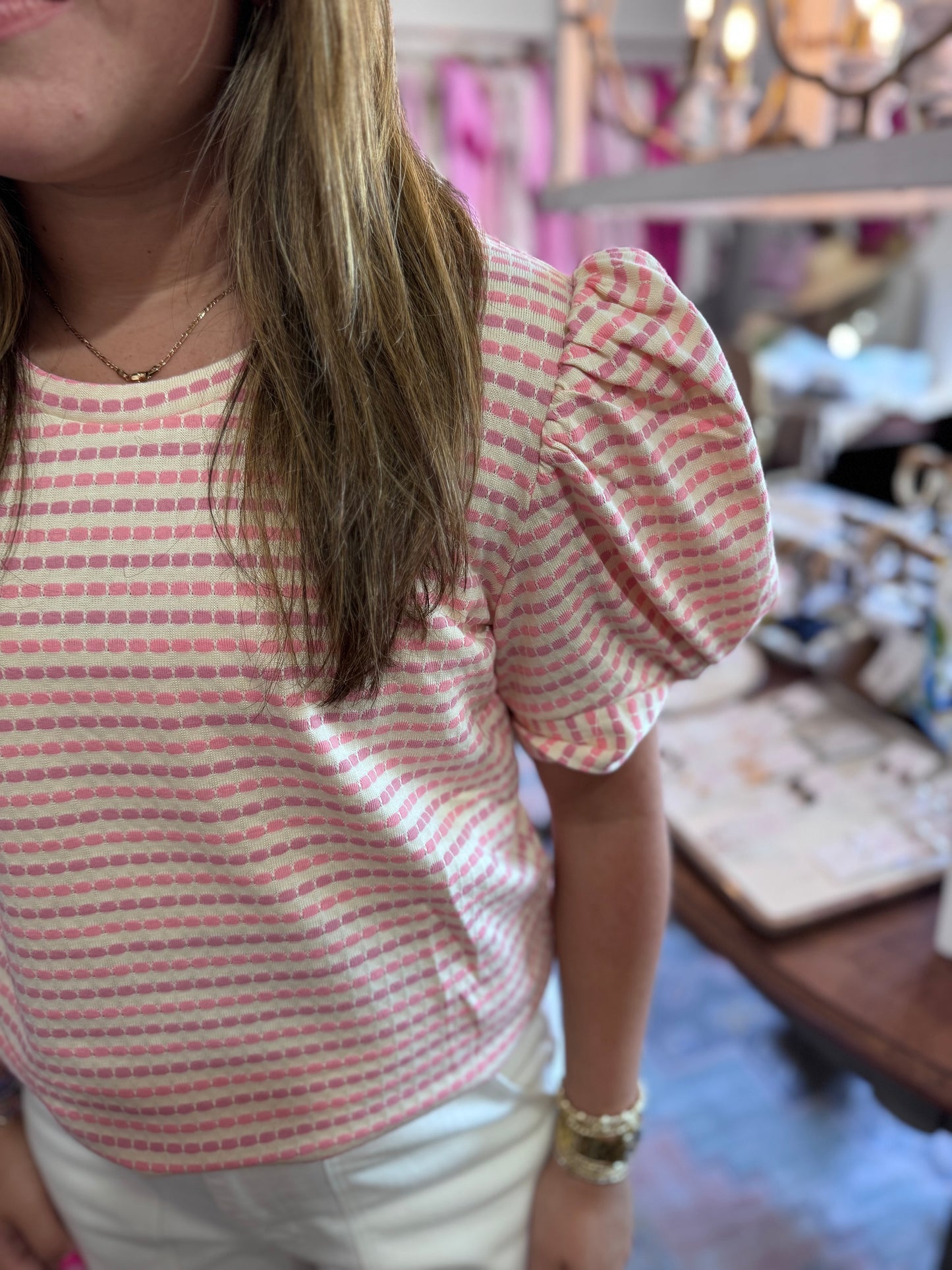 Pink and lilac dotted stripe top