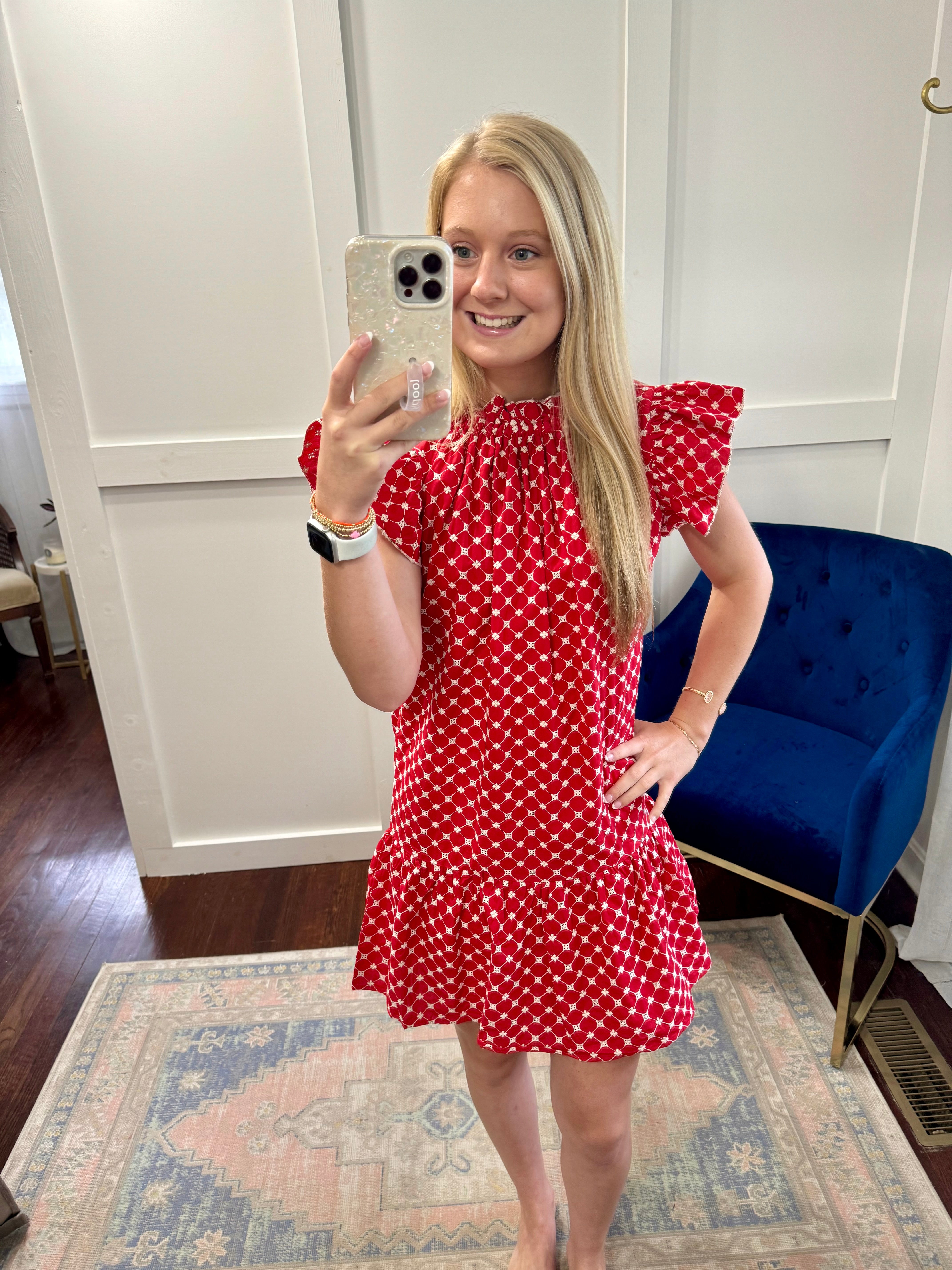 Red eyelet dress Laural E