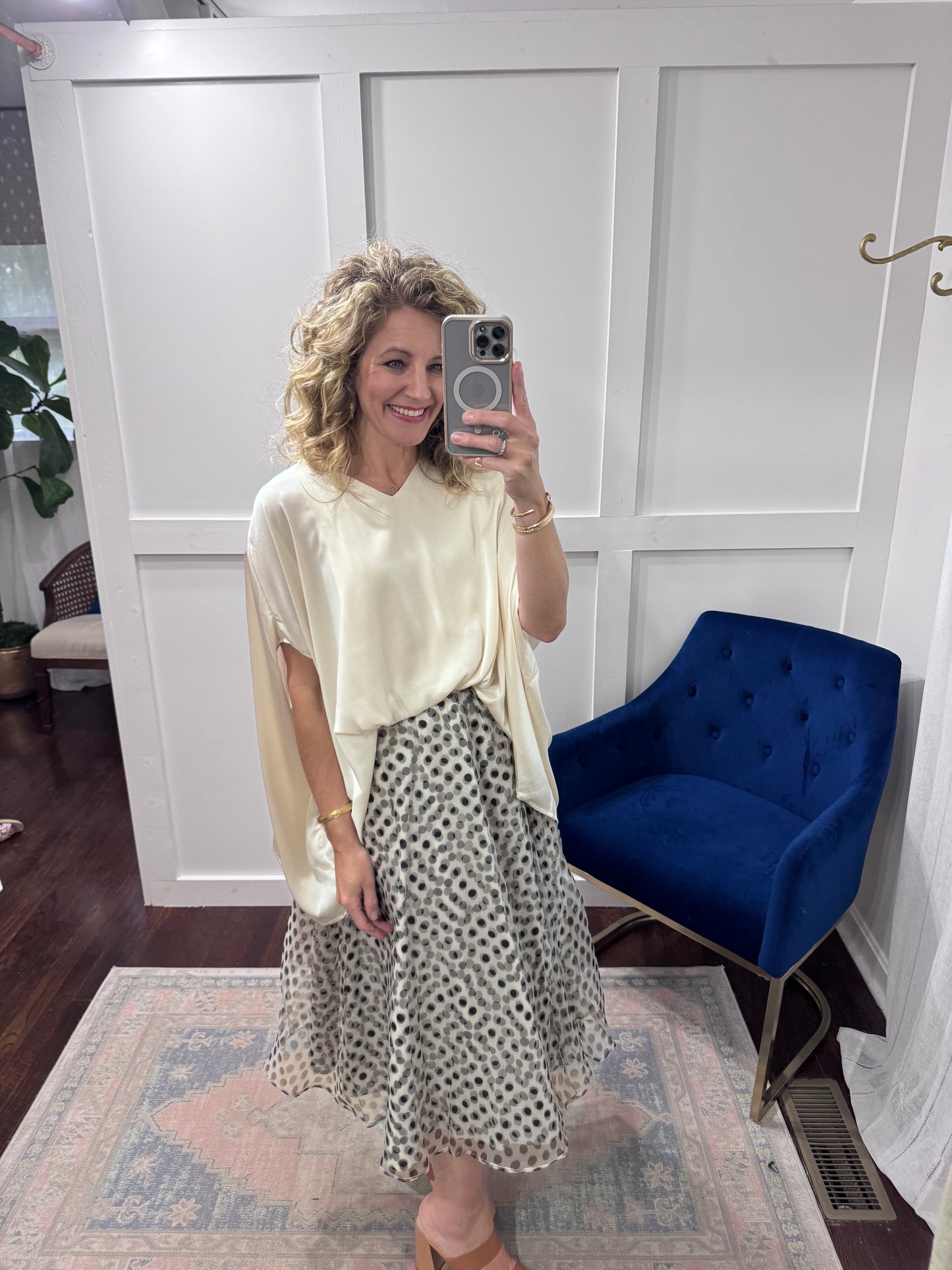 Champagne satin v-neck blouse