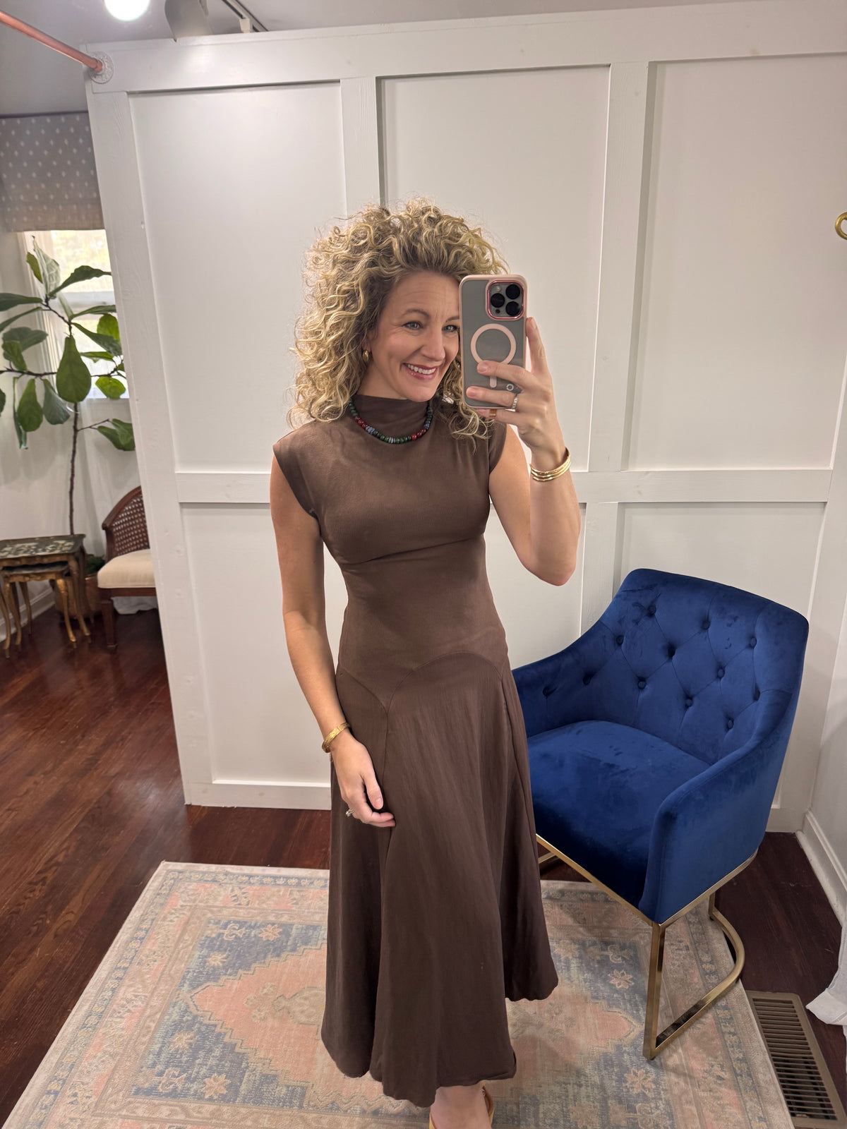Liora chestnut brown midi dress