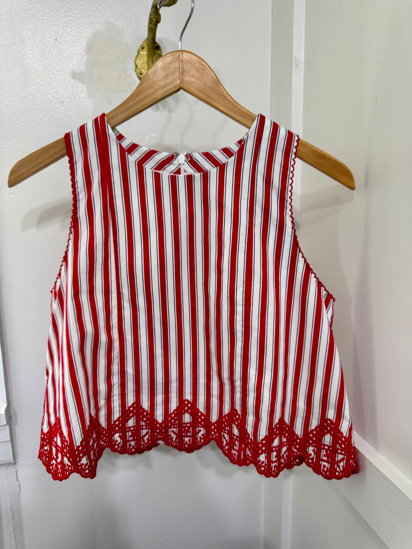 Red white blue embroidered top