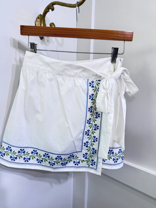 White embroidered wrap skirt