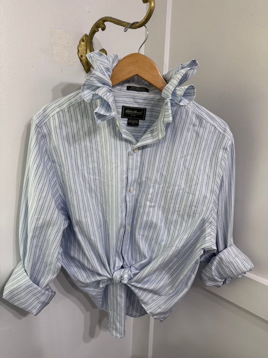 Ruffle repurposed buttondown striped