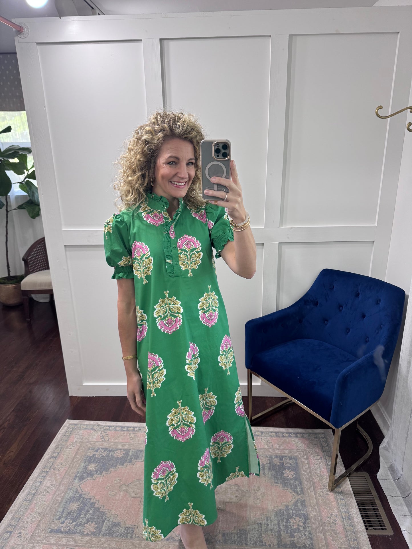 Green floral motif midi