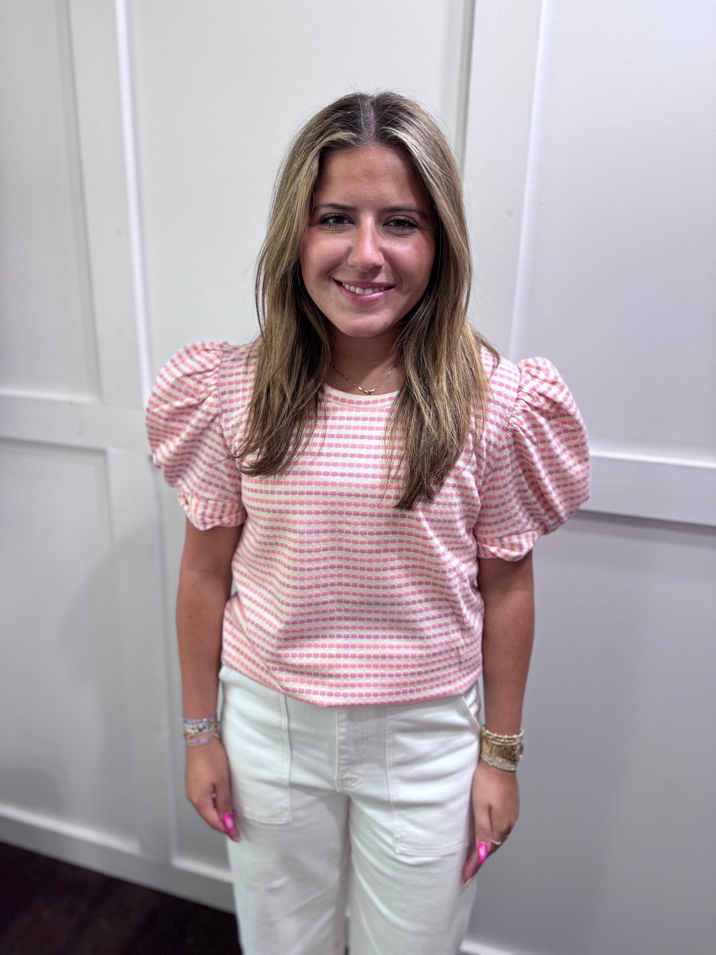 Pink and lilac dotted stripe top