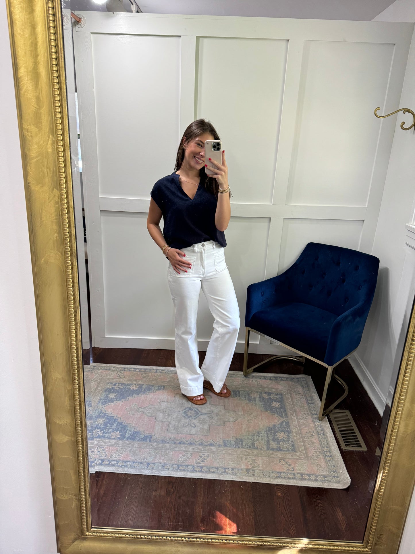 Vida navy linen blend top