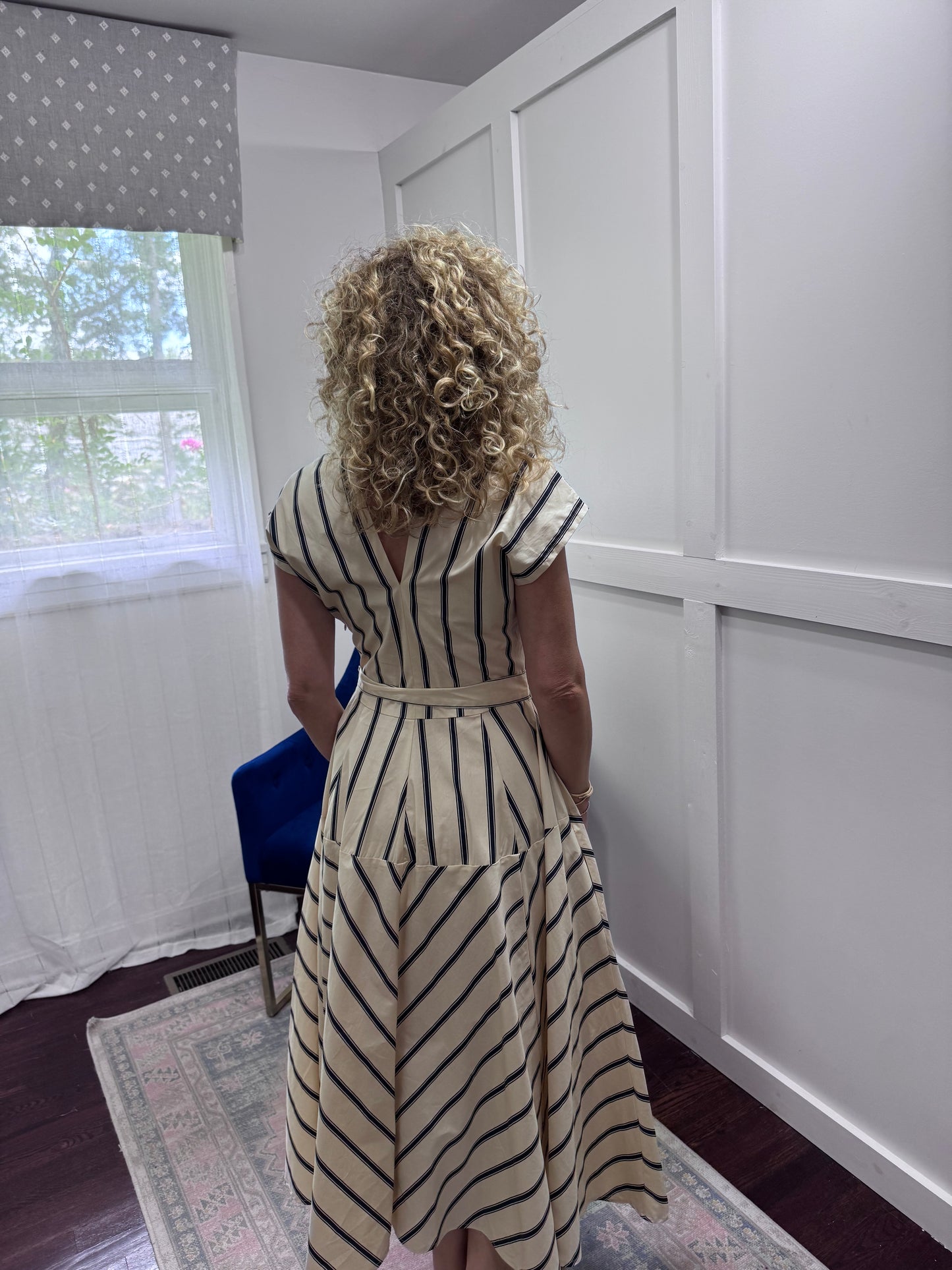 Cream and navy striped dress